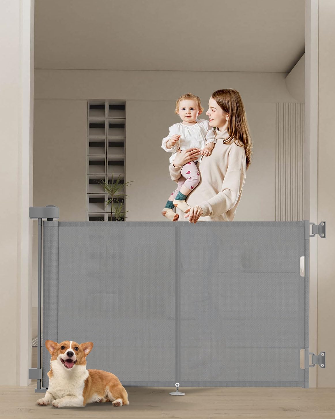Upgrade 59' Retractable Baby Gates With Reinforced Strip Design To Prevent Crawling Through, 34' Tall Retractable Gate For Baby And Pet, 5 Ft Baby Gates For Stairs, Doorways, Hallways