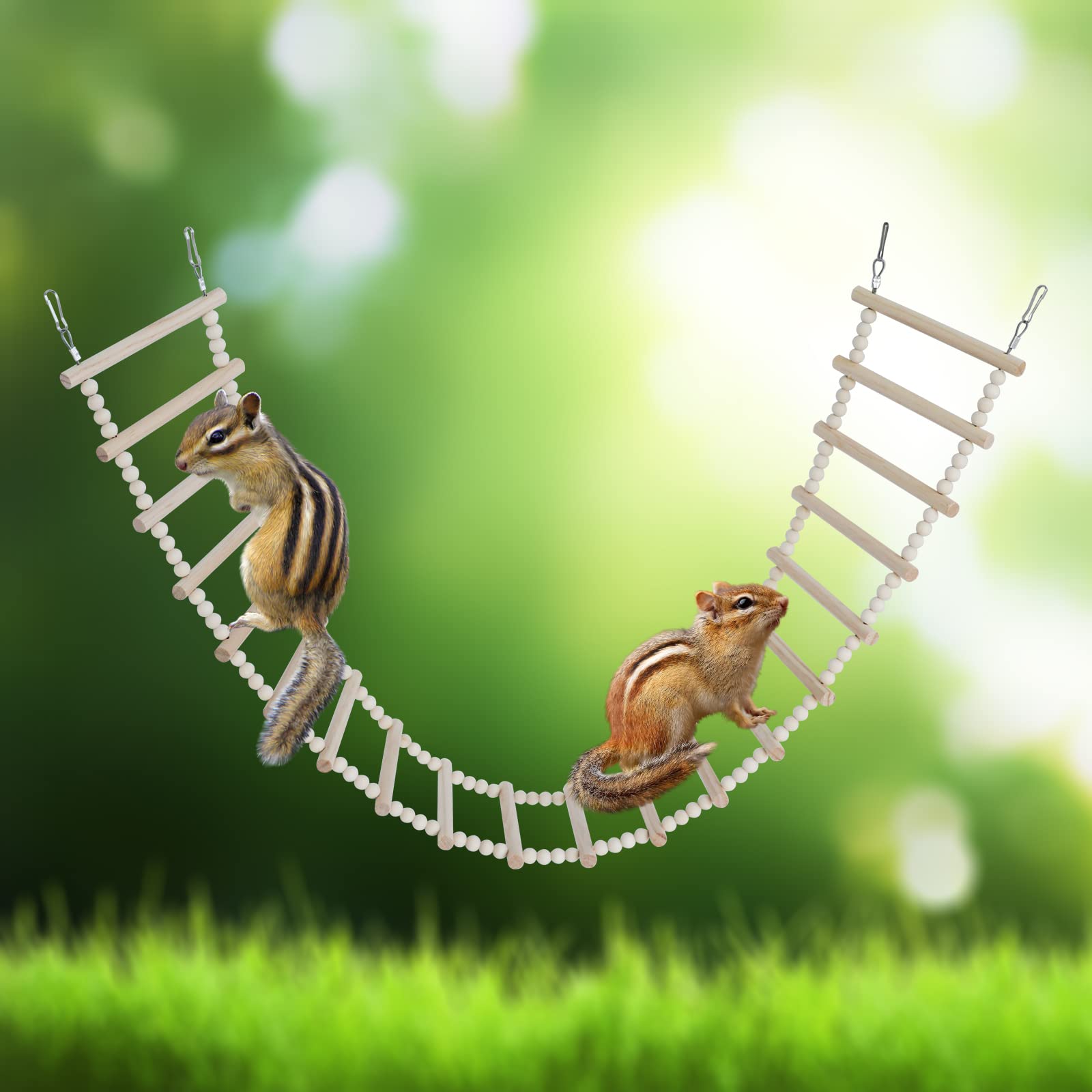 Bird Ladder Bridge, Wooden Pet Hamster Climbing Ladder Swing Toys, Small Animals Cage Accessories, Wood Climbing Ladders For Bird Parrot Cockatiel Hamster Squirrel Sugar Gliders(44.48X5.9 Inches)