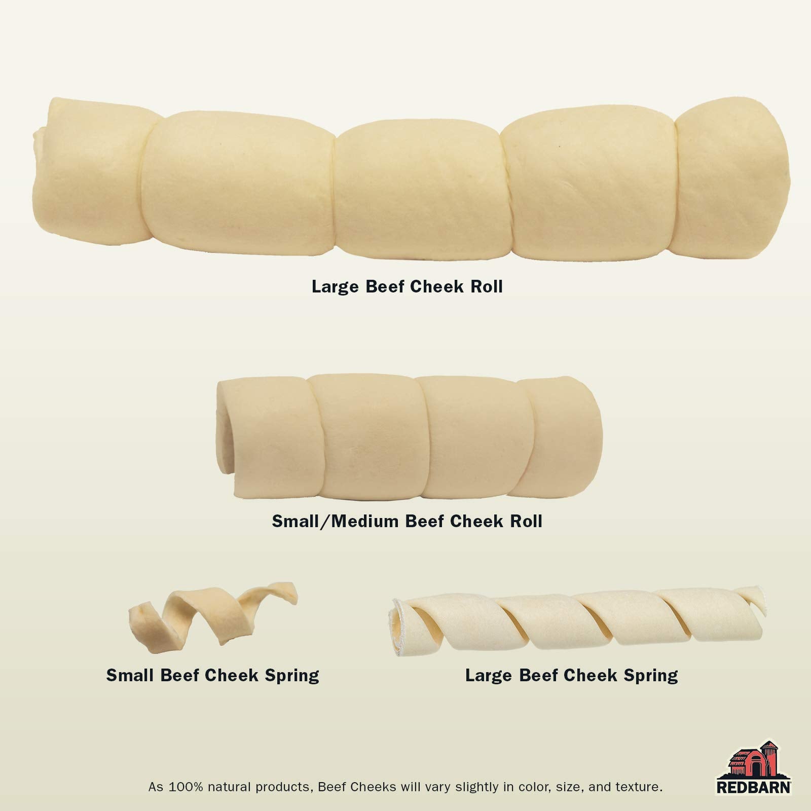 Redbarn Pet Products All-Natural Large Beef Cheek Rolls for Dogs, Uncoated - Single Ingredient Grain-Free Chew Treat Naturally R