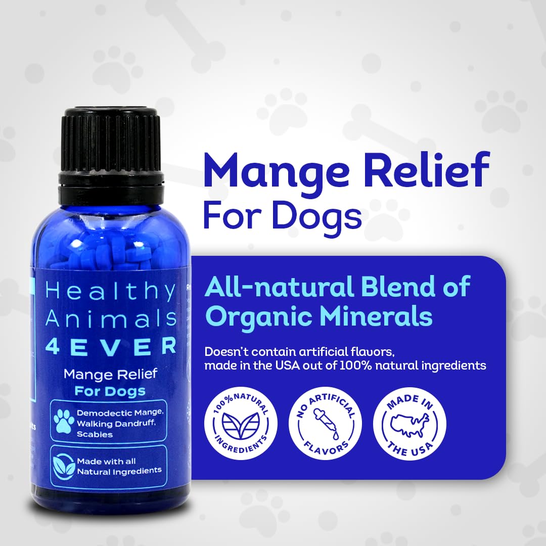 HealthyAnimals4Ever Mange Relief for Dogs - Treatment for Itchiness, Scabs, & Hair Loss Caused by Mites - All-Natural, Homeopath