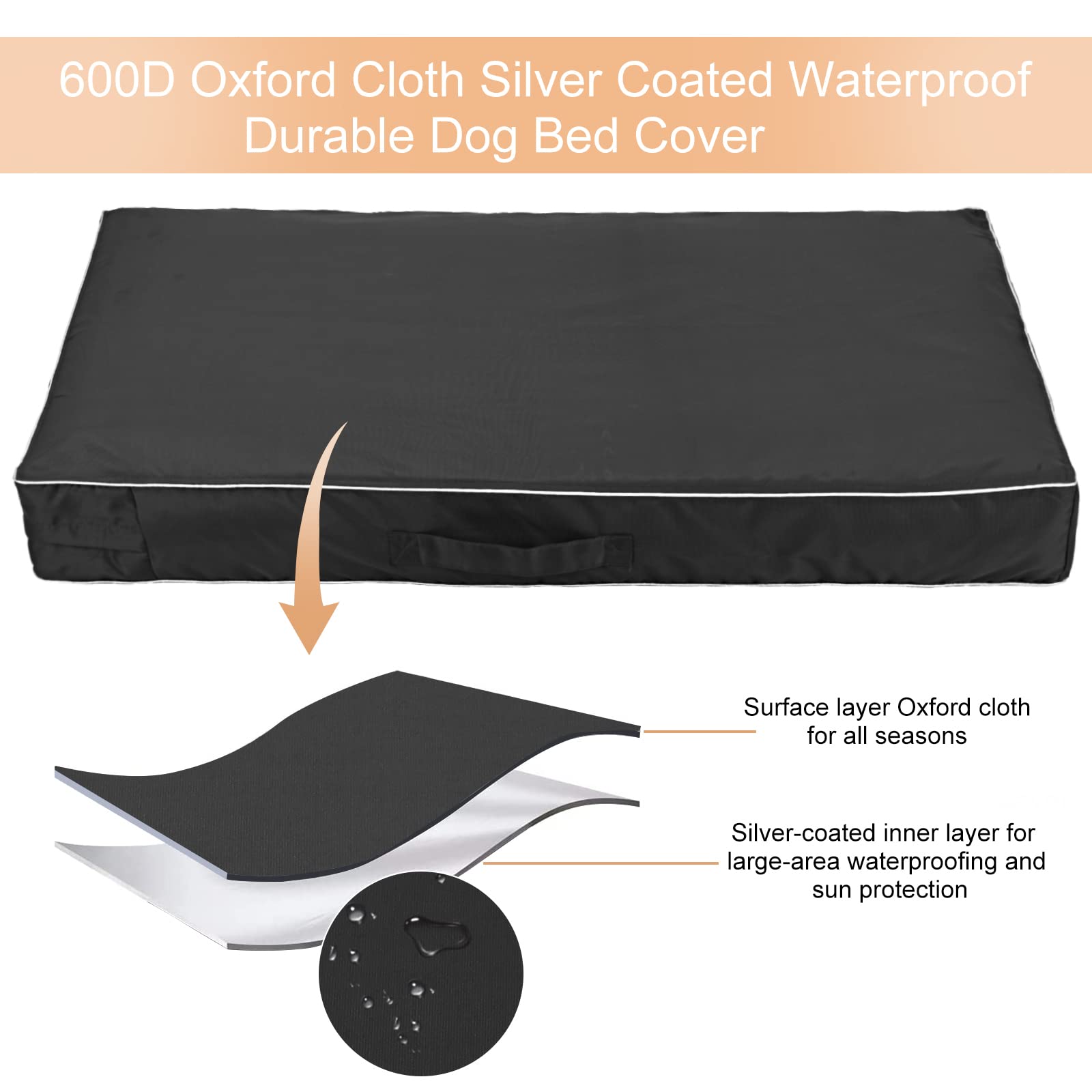 Chinchilla Waterproof Heavy Dog Bed Cover Washable, With Zipper Opening Fillable Universal Dog Bed Replacement Cover.Cover Only