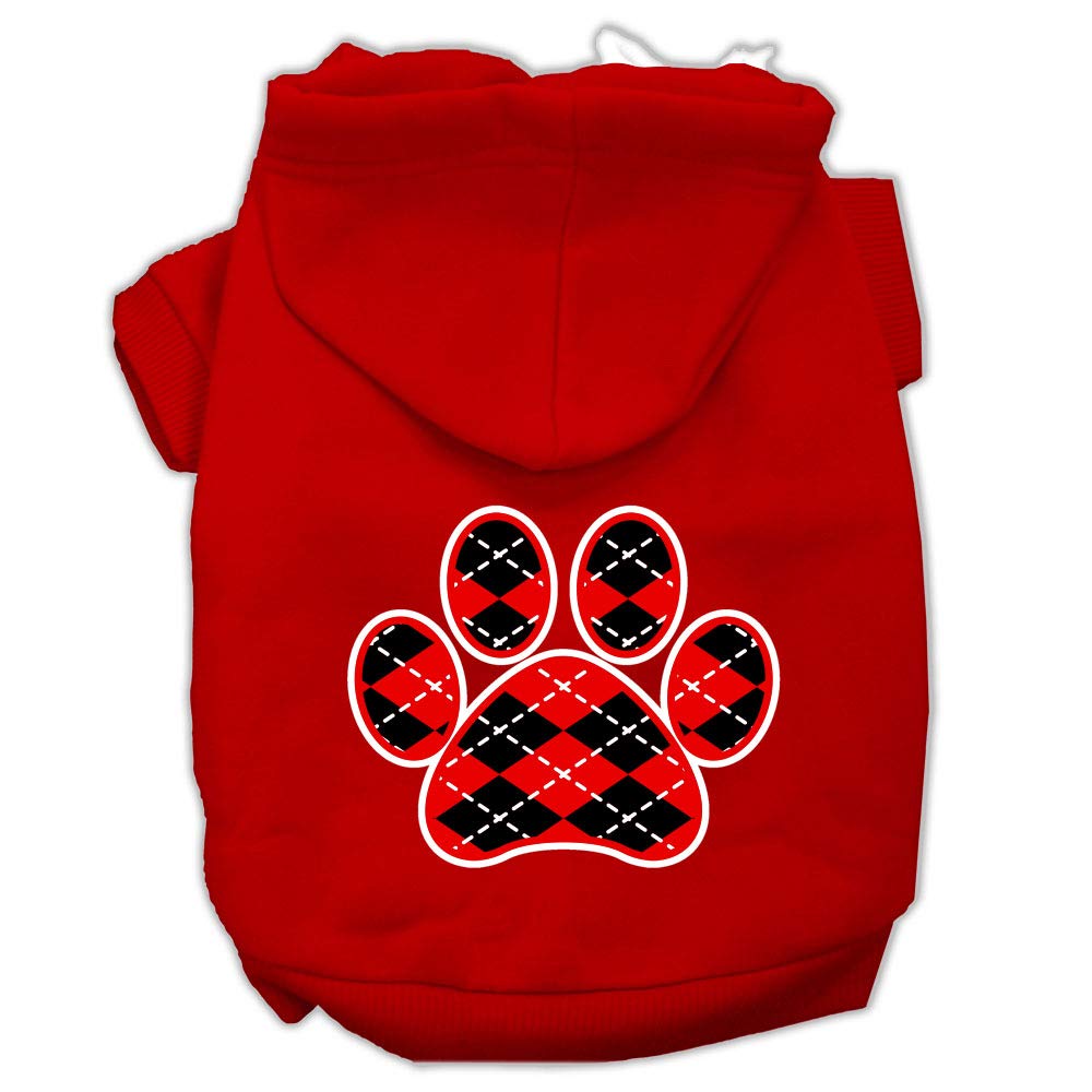 Pet Dog & Cat Hoodie Screen Printed, 'Red Argyle Paw' Red Xl (14-20 Lbs.)