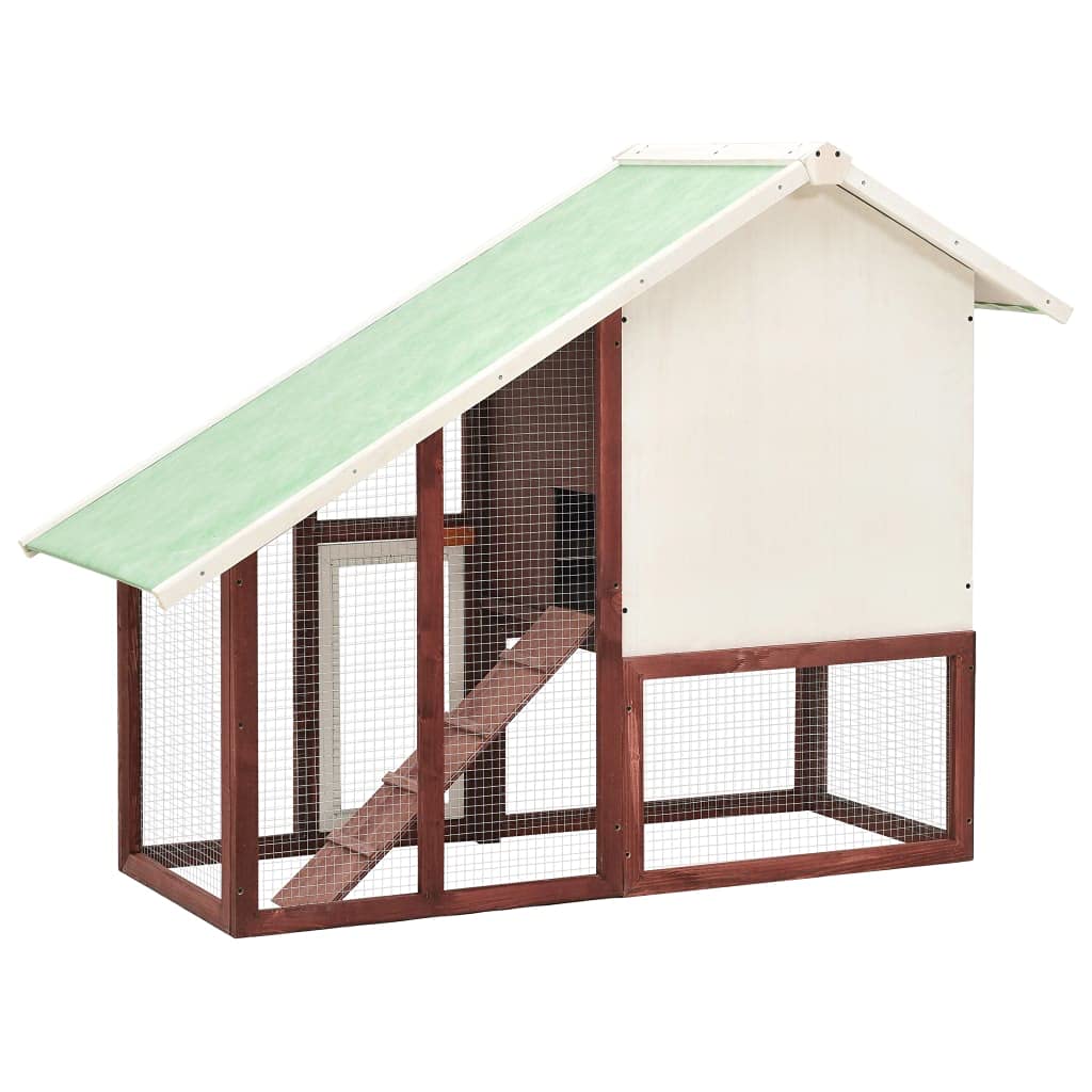 vidaXL Two-Tier Rabbit Hutch with Water-Resistant Fabric Roof | Mocha and White | Solid Firwood Construction | 55.1&quot;x24.8&quot;x47.2&quot; | Unique Farmhouse Design for Small Animals
