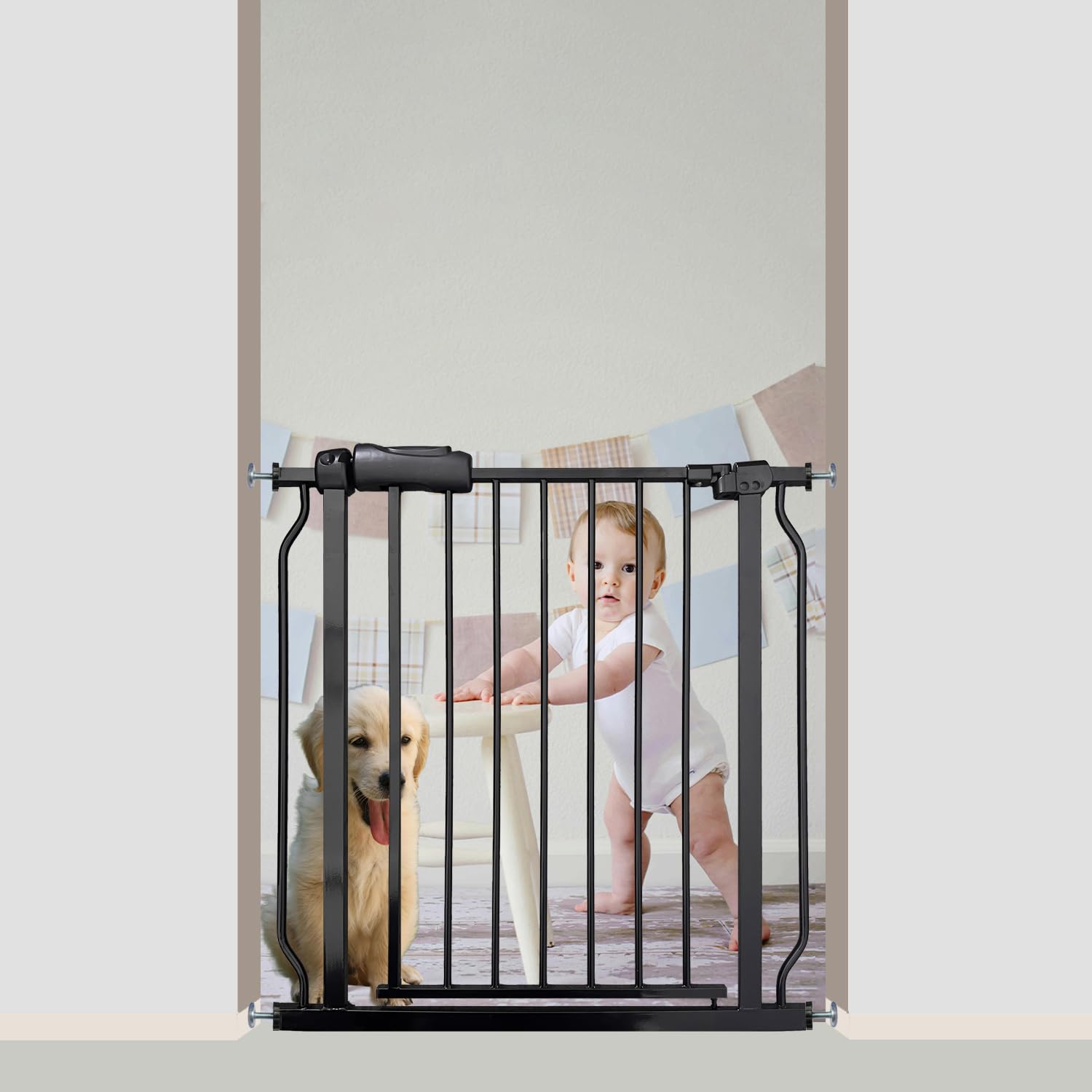 Walk Through Baby & Dog Gate 29-34 Inch, Tension Mounted No Drilling, Indoor Safety Gate for Stairs & Doorways, Metal Design for