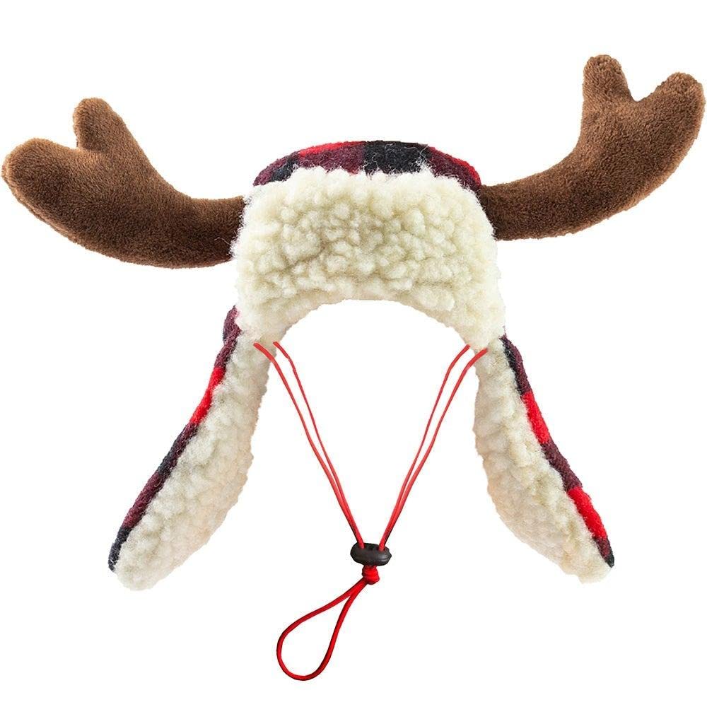 Huxley & Kent Pet Hat | Antler Buffalo Check (Extra-Large) | Festive Christmas Holiday Accessory For Dogs/Cats | Holiday Pet Hat