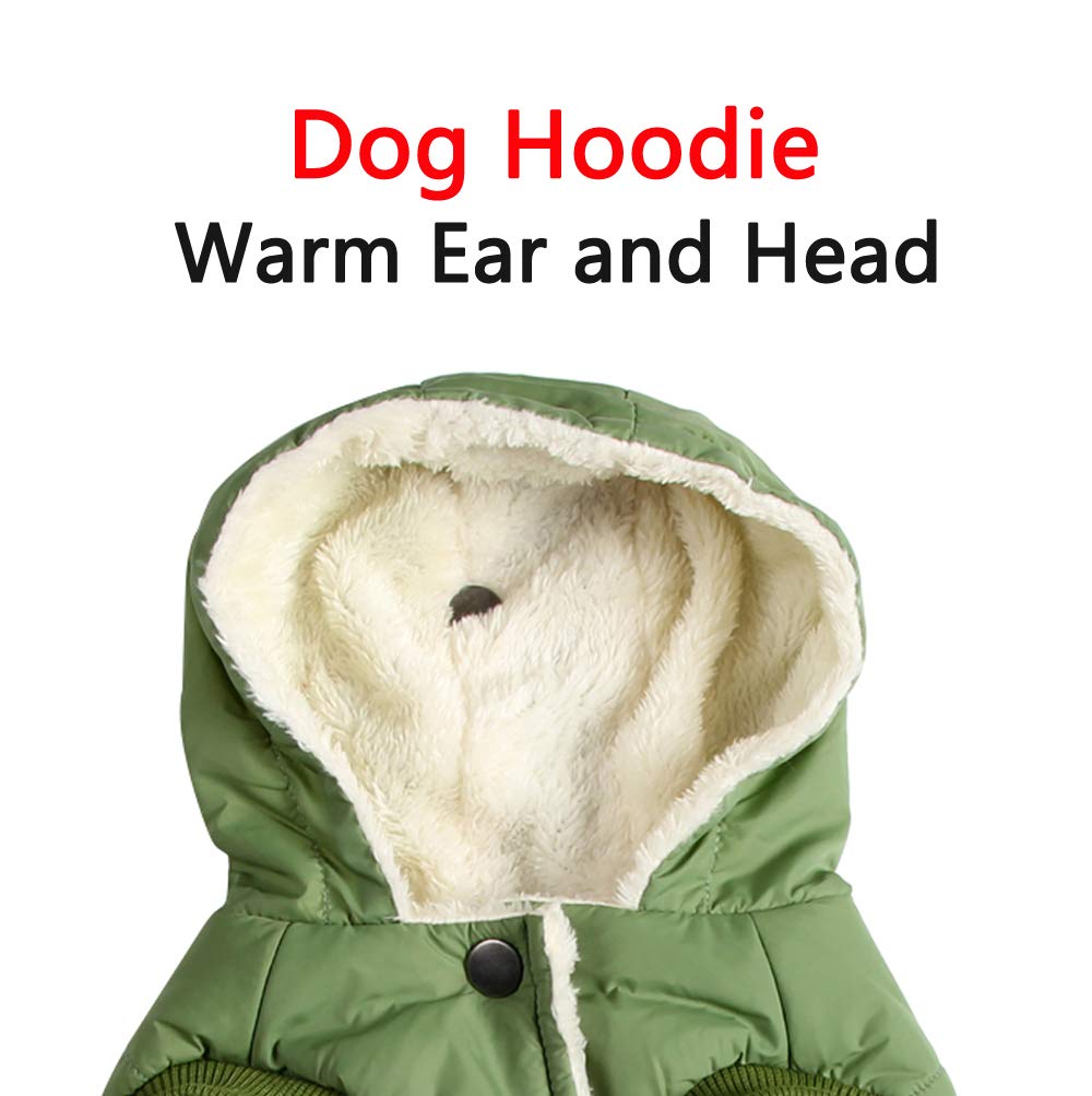 Vecomfy Fleece Lining Extra Warm Dog Hoodie In Winter,Small Dog Jacket Puppy Coats With Hooded Green Xs