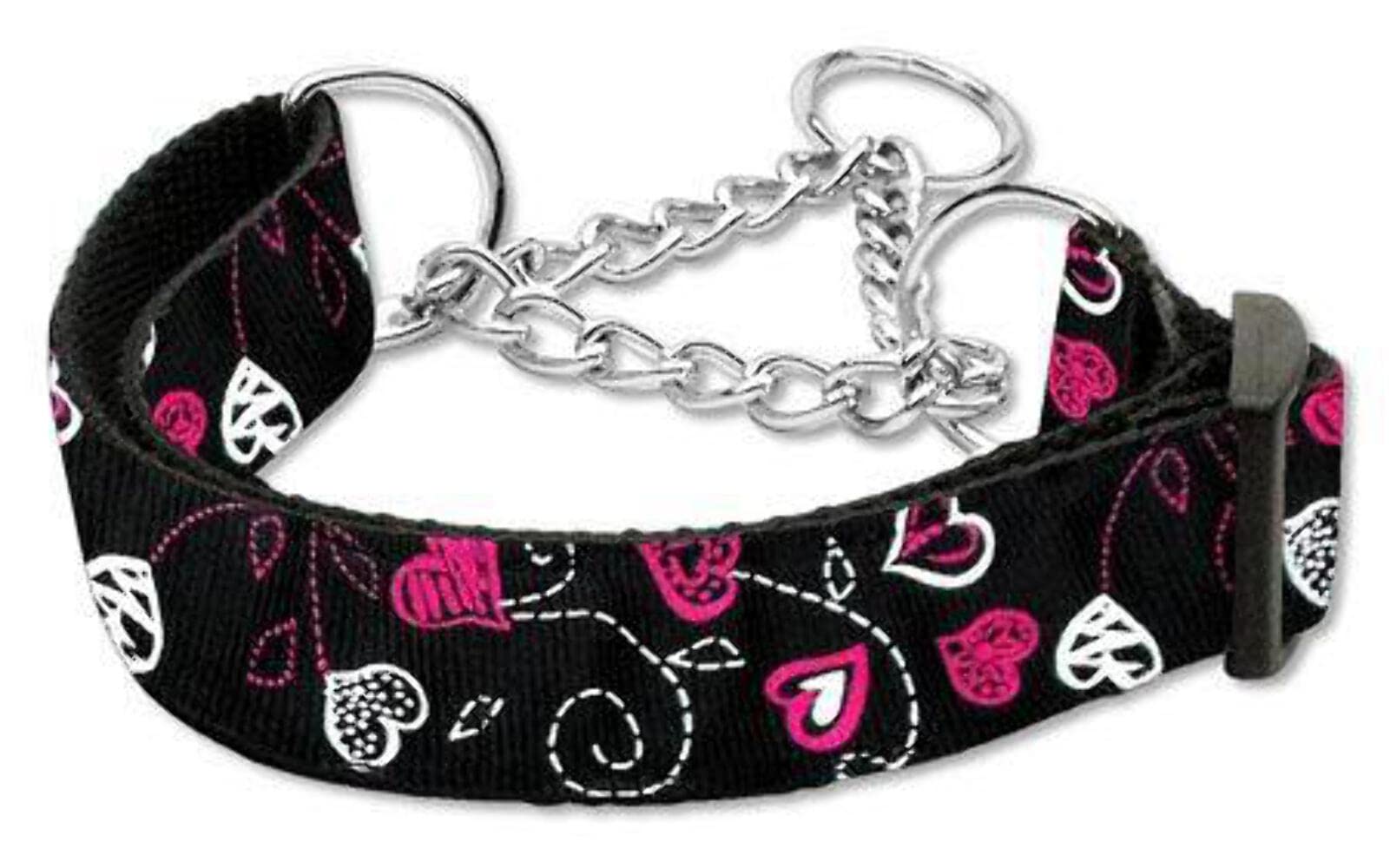 Mirage Pet Products Martingale Crazy Hearts Nylon Collars, Large, Black