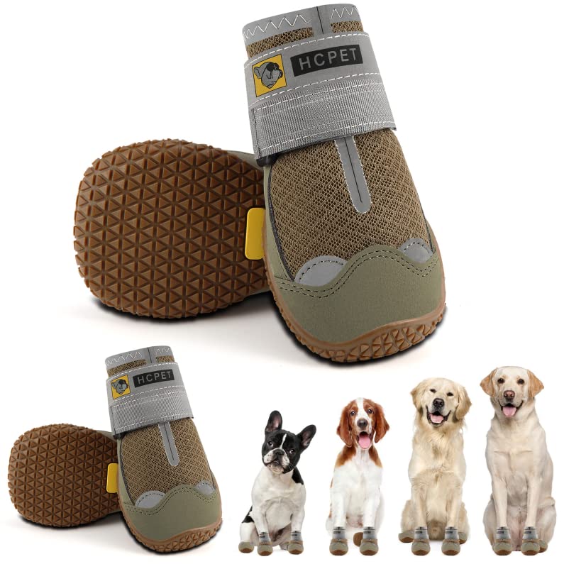 Hcpet Dog Boots Breathable Dog Shoes For Medium Large Dogs, Anti-Slip Dog Booties Paw Protector For For Hot Pavement Winter Snow Hiking With Reflective Straps 4Pcs