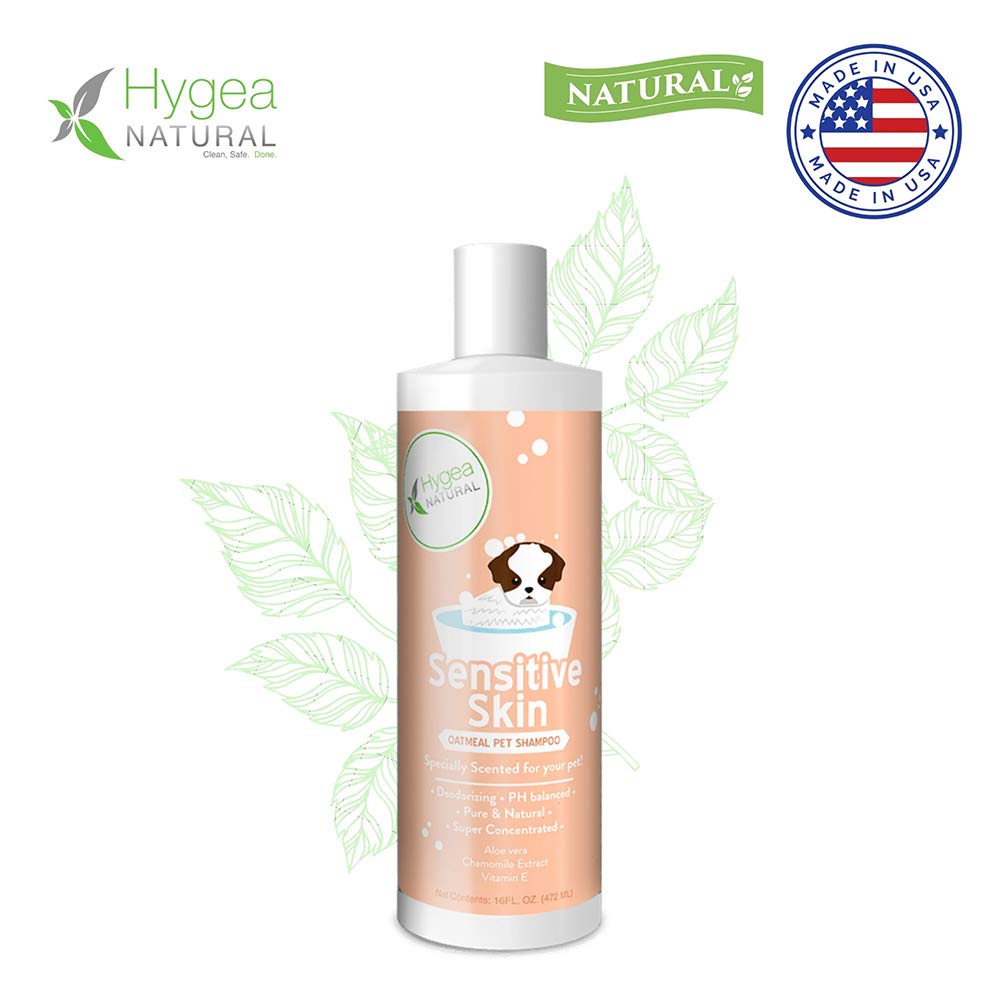 Hygea Natural Sensitive Skin Dog Shampoo - Nourishing Pet Shampoo for Dogs – Oatmeal Formula with Aloe and Vitamin E – Fragrance Free - Natural Ingredients, 16 oz