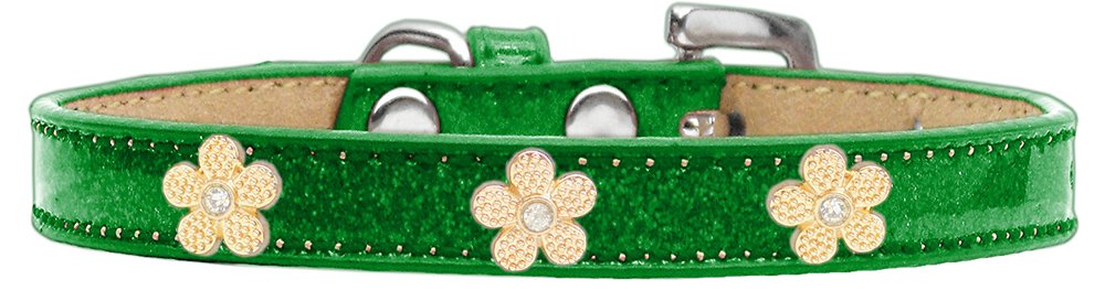 Mirage Pet Products Gold Flower Widget Dog Collar Emerald Green, Ice Cream, Size 12