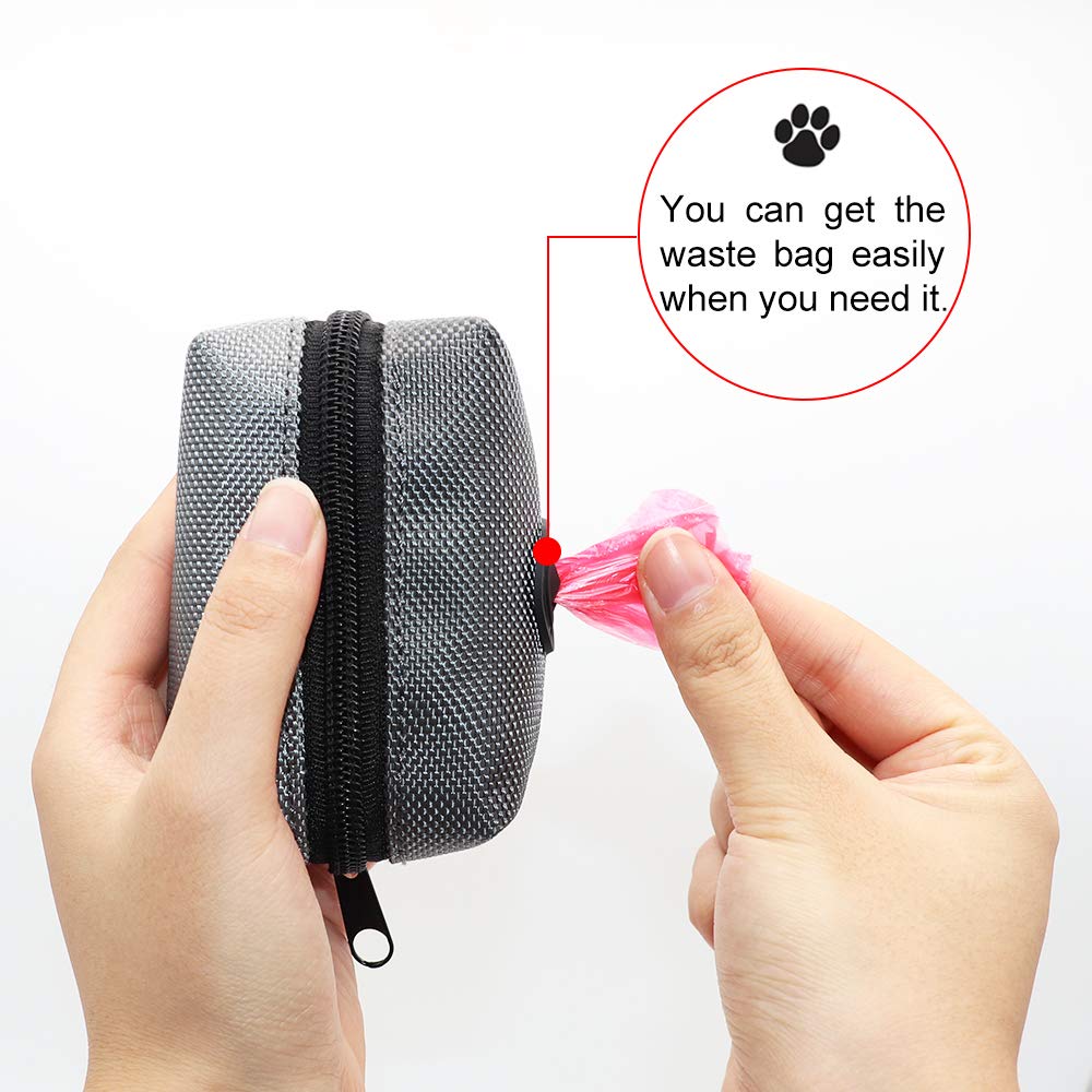 Slson Pet Waste Bag Dispenser Zippered Pouch,Portable Dog Poop Bag Holder Leash Attachment Lightweight Fabric Bags (Light Grey)