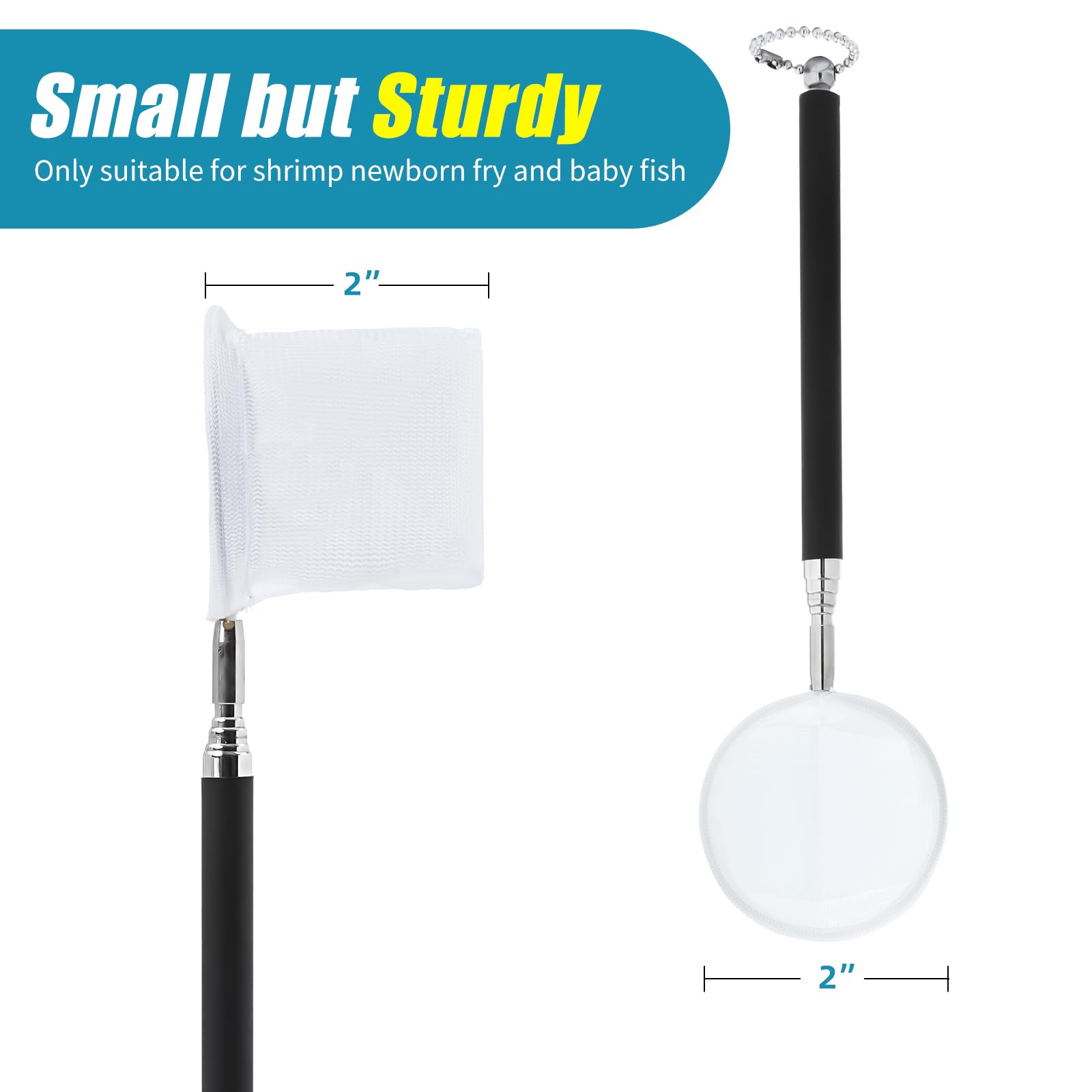 AQUANEAT Small Fish Tank Shrimp Net, Aquarium Debris Cleaning Tools, with Extendable Handle, 2    Circular