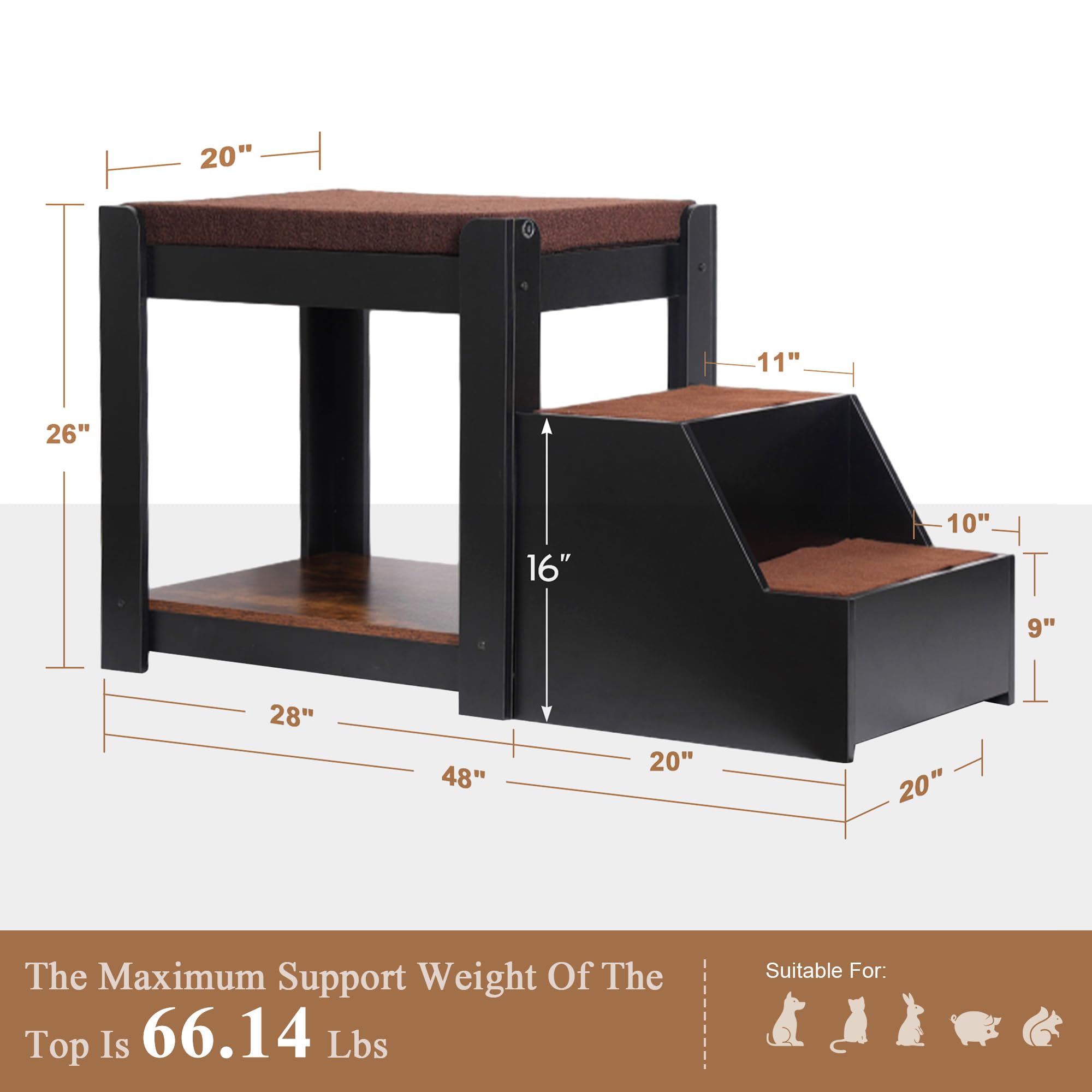 Sogespet Large Dog Window Seat With Stairs, Non-Slip Removable Soft Pads, Indoor Dog Perch To Look Out Window