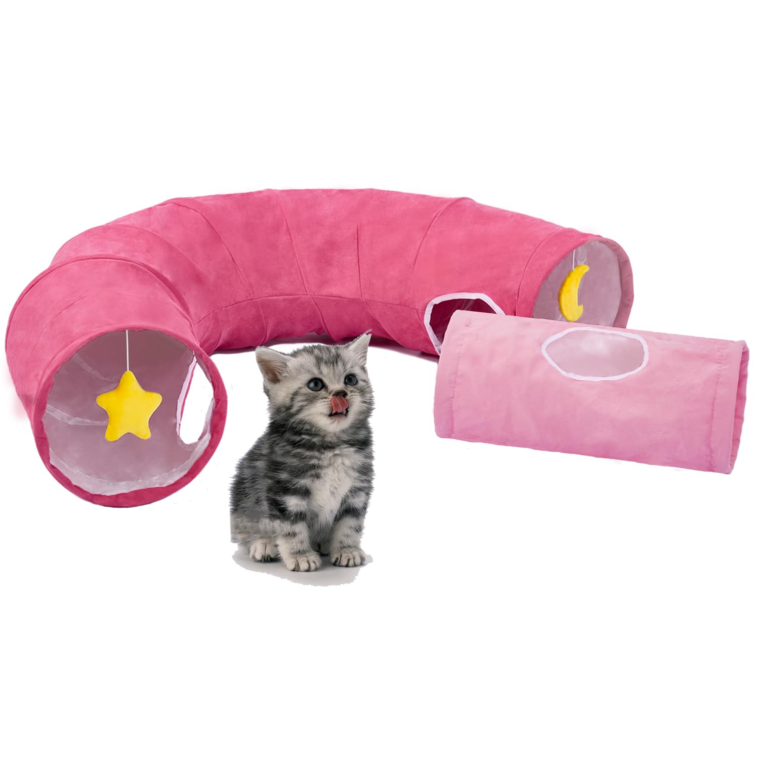 Paopo Cat Tunnels For Indoor Cats Collapsible Large Cat Tunnel Cute Cat Tunnel Toy For Cat,Kitten,Puppy,Rabbit,Pink
