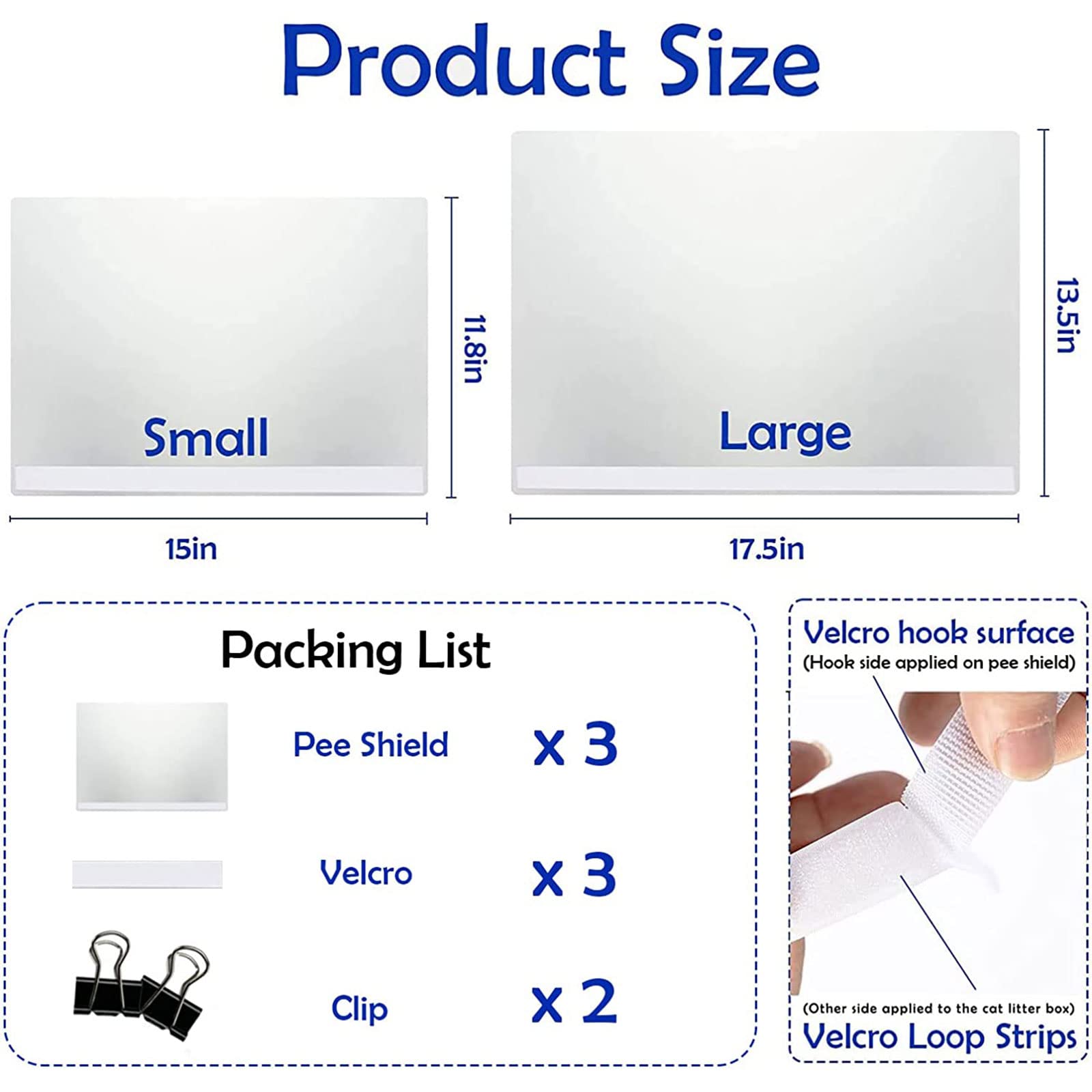 3 Pack Large Size Cat Litter Box Pee Shields, Easy Cleaning Frosted High Side Litter Box Splash Guard Cat Pee Shields for Open T