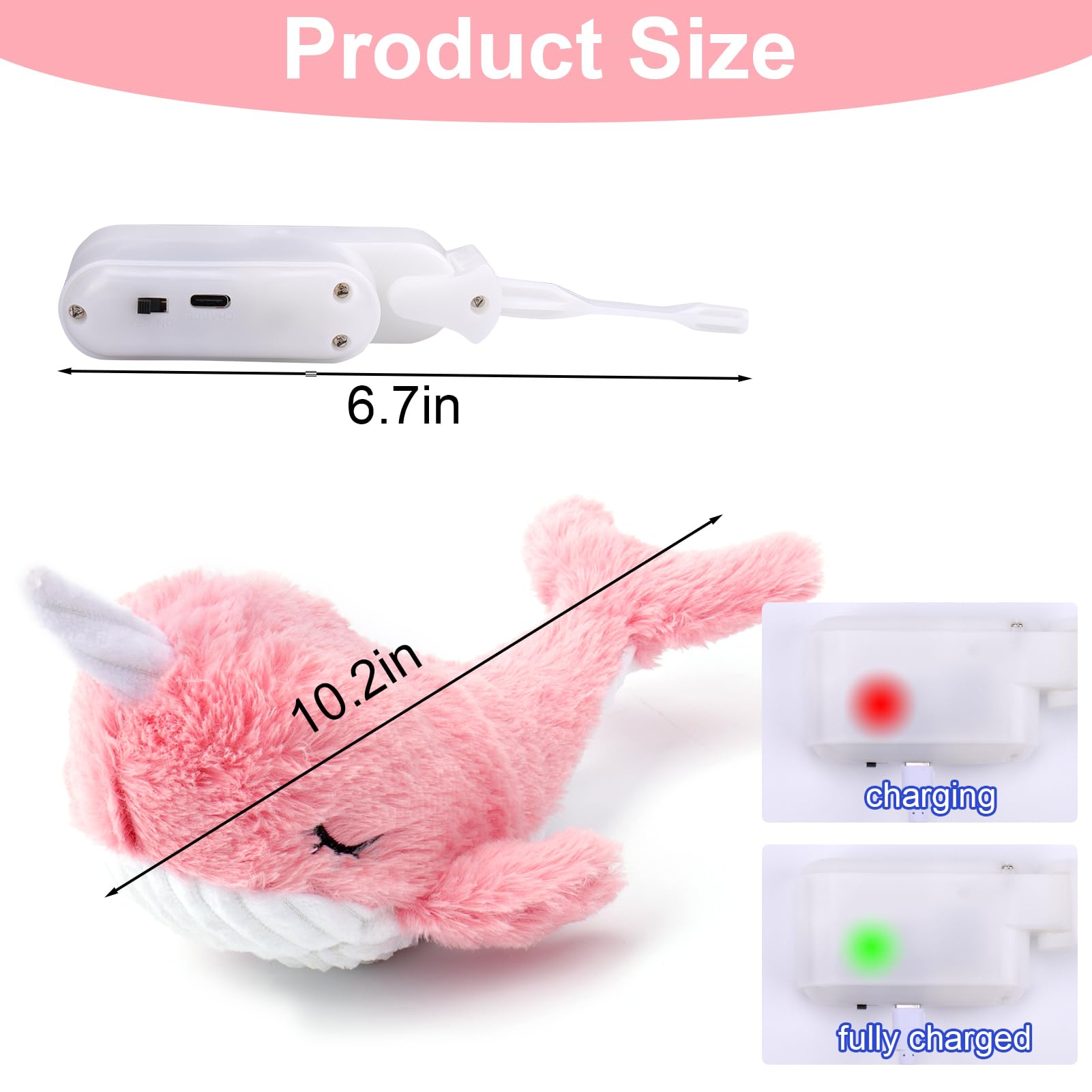 Mity Rain 2 In 1 Interactive Dog Toys, Fish Dog Toy To Keep Them Busy, Plush Squeaky Dog Toys, Rechargeable Wiggly Pink Pet Toys