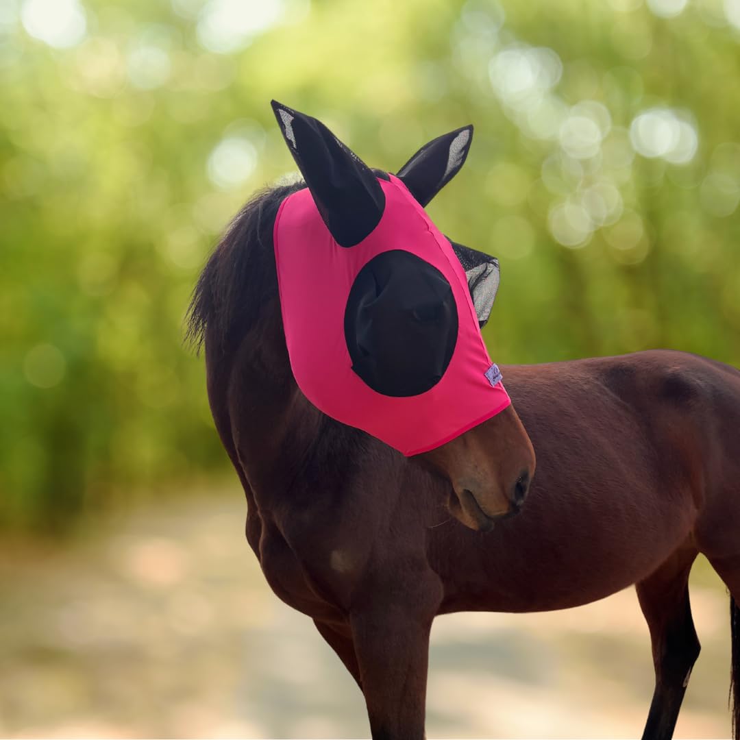 Horzmetnex Stretchy Horse Fly Mask with Ears, Extra-Large Eyes & Mane Opening - Soft, Breathable Fly Mask for Horses, Tangle-Fre