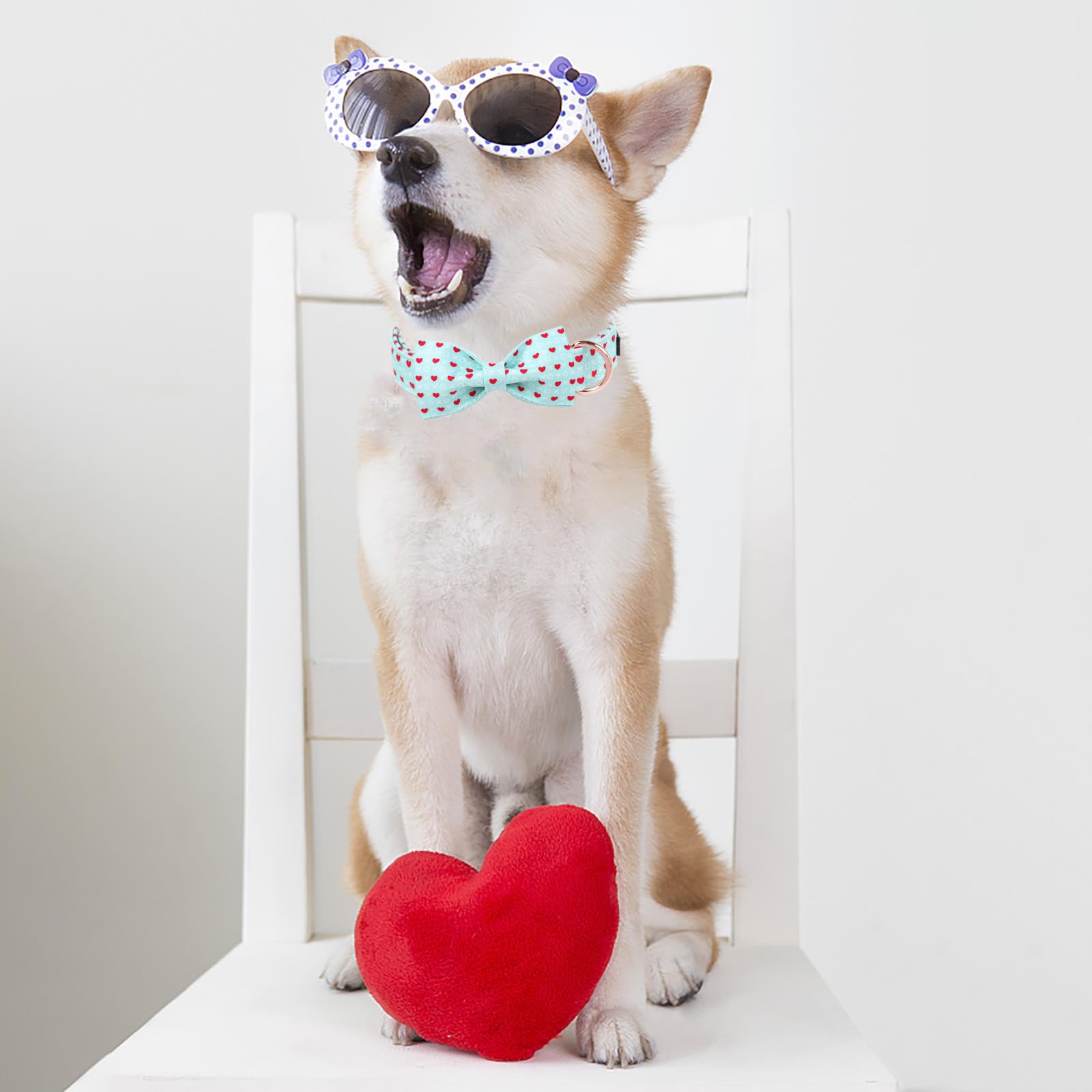 M MACA BATES Maca Bates Valentines Dog Collar with Bow Comfortable Soft Heart Dog Collar with Metal Buckle Adjustable Puppy Coll