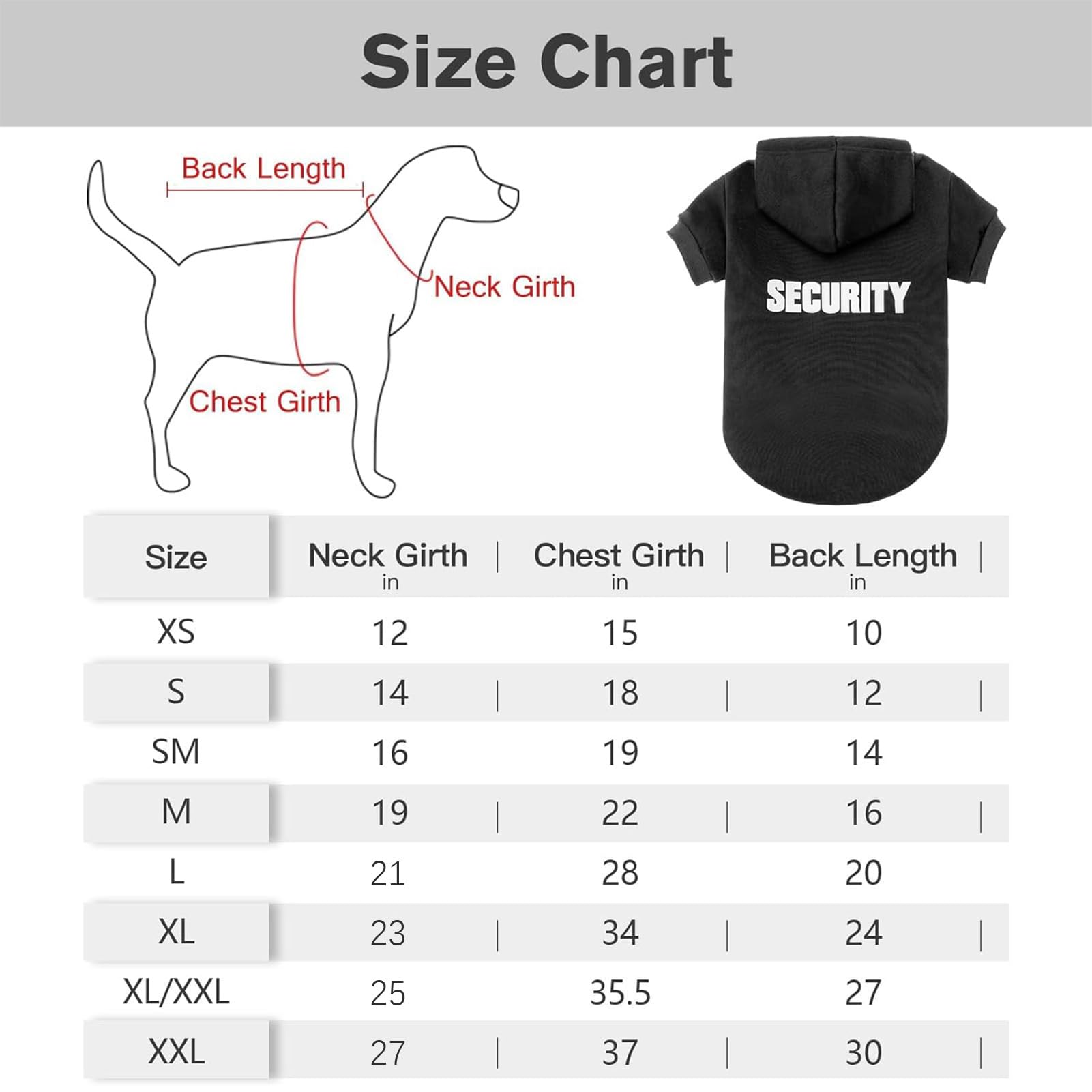 Bingpet Security Dog Hoodies Puppy Sweater Cold Weather Dog Coats Soft Brushed Fleece Pet Clothes Hooded Sweatshirt For Dog Cat X-Large (Chest Girth 34')