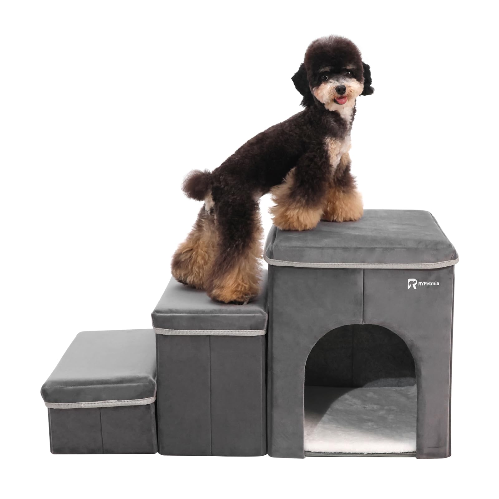 Rypetmia Foldable Pet Stairs For Beds & Sofas - Non-Slip Dog Steps With Storage For Small To Medium Dogs & Cats, Supports Up To 
