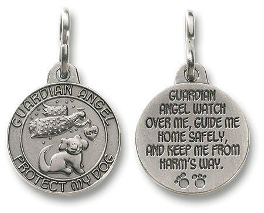 Religious Gifts Guardian Angel Dog Pet Protection 1 Inch Pewter Collar Medal