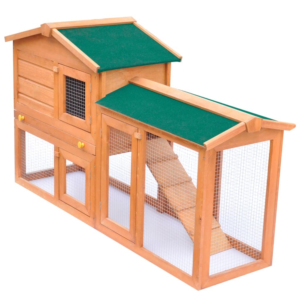 Vidaxl Rabbit Hutch, Bunny Cage With Pull Out Tray And Ramp, Rabbit Enclosure For Indoor And Outdoor, Pet House For Small Animals, Solid Pine Wood