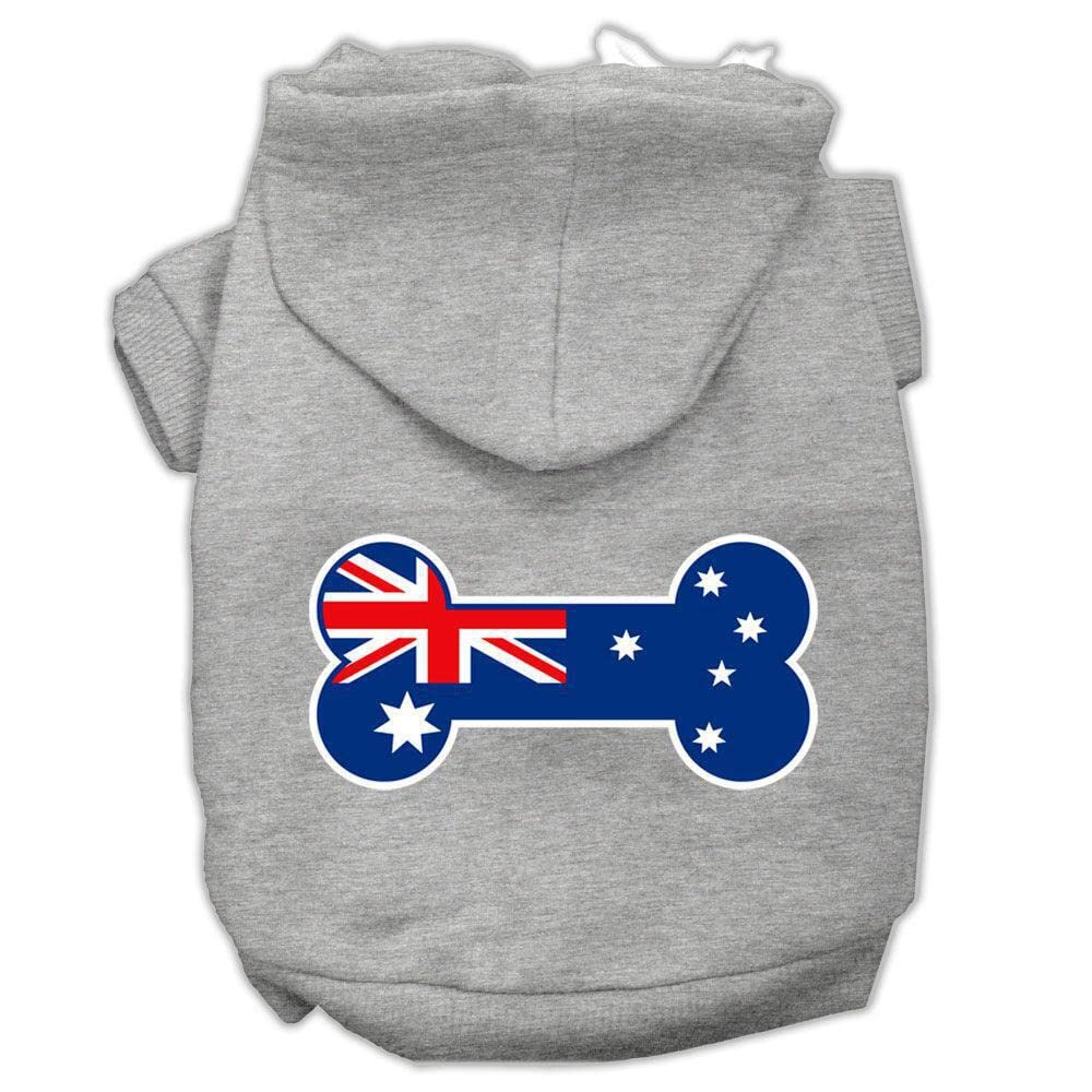 Pet Dog & Cat Hoodie Screen Printed, 'Bone Shaped Australian Flag' Gray Sm (3-6 Lbs.)