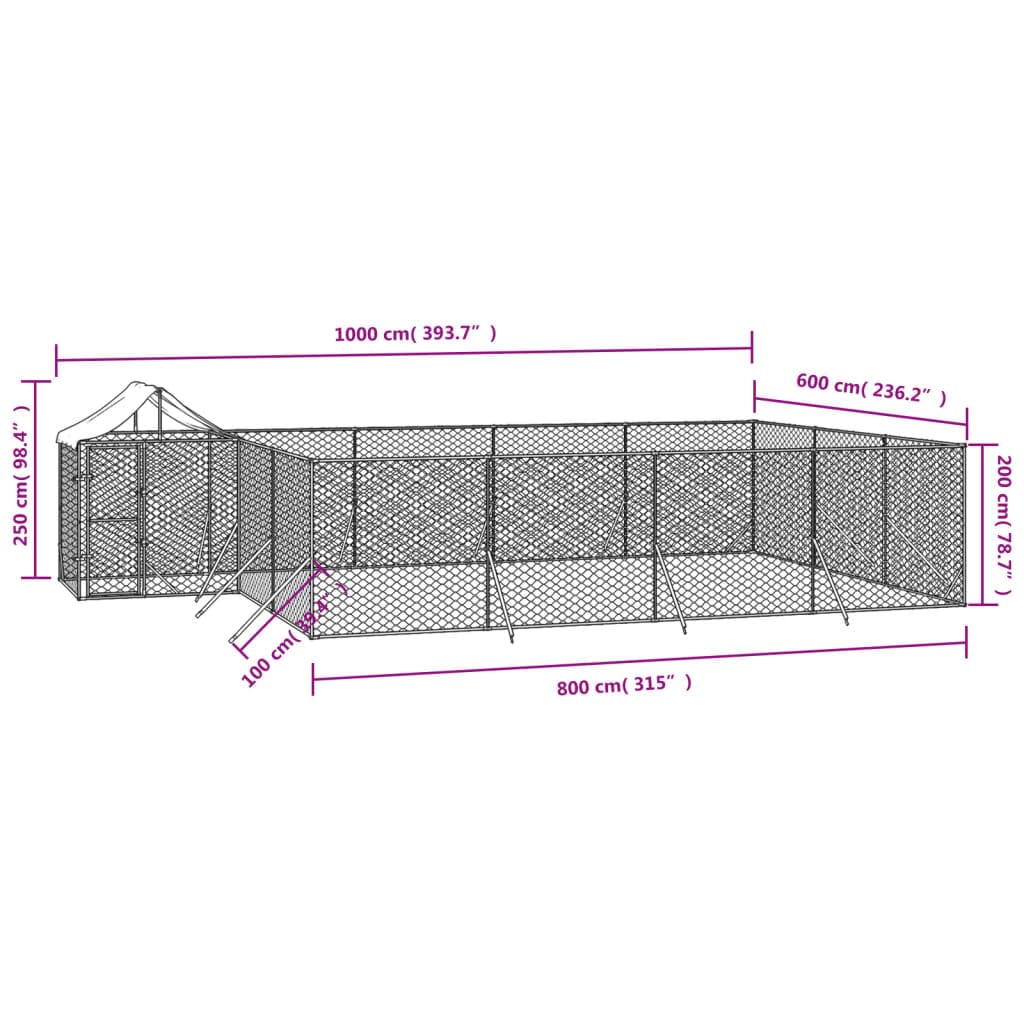 vidaXL Outdoor Dog Kennel with Roof Silver 10x6x2.5 m Galvanised Steel