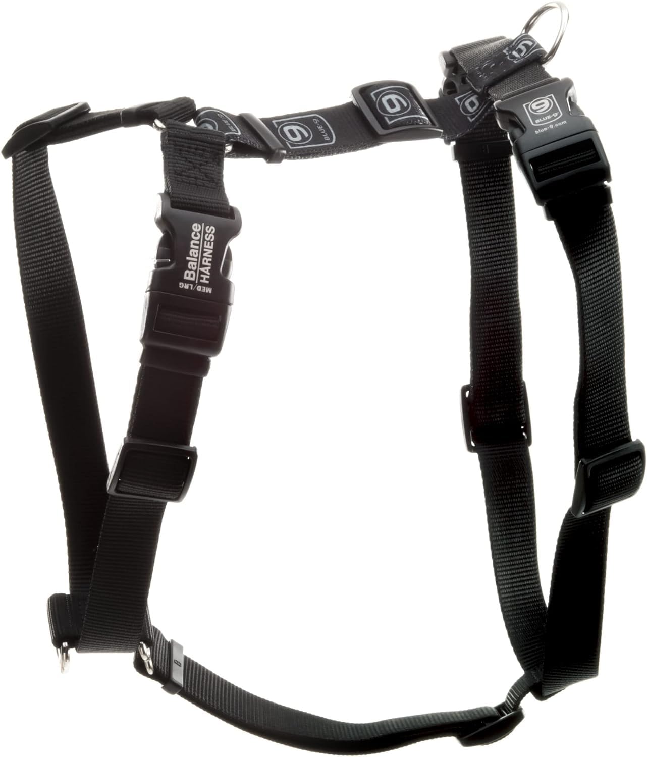 Blue-9 Buckle-Neck Balance Harness, Fully Customizable Fit No-Pull Harness, Ideal For Dog Training And Obedience, Made In The Usa, Black, Large