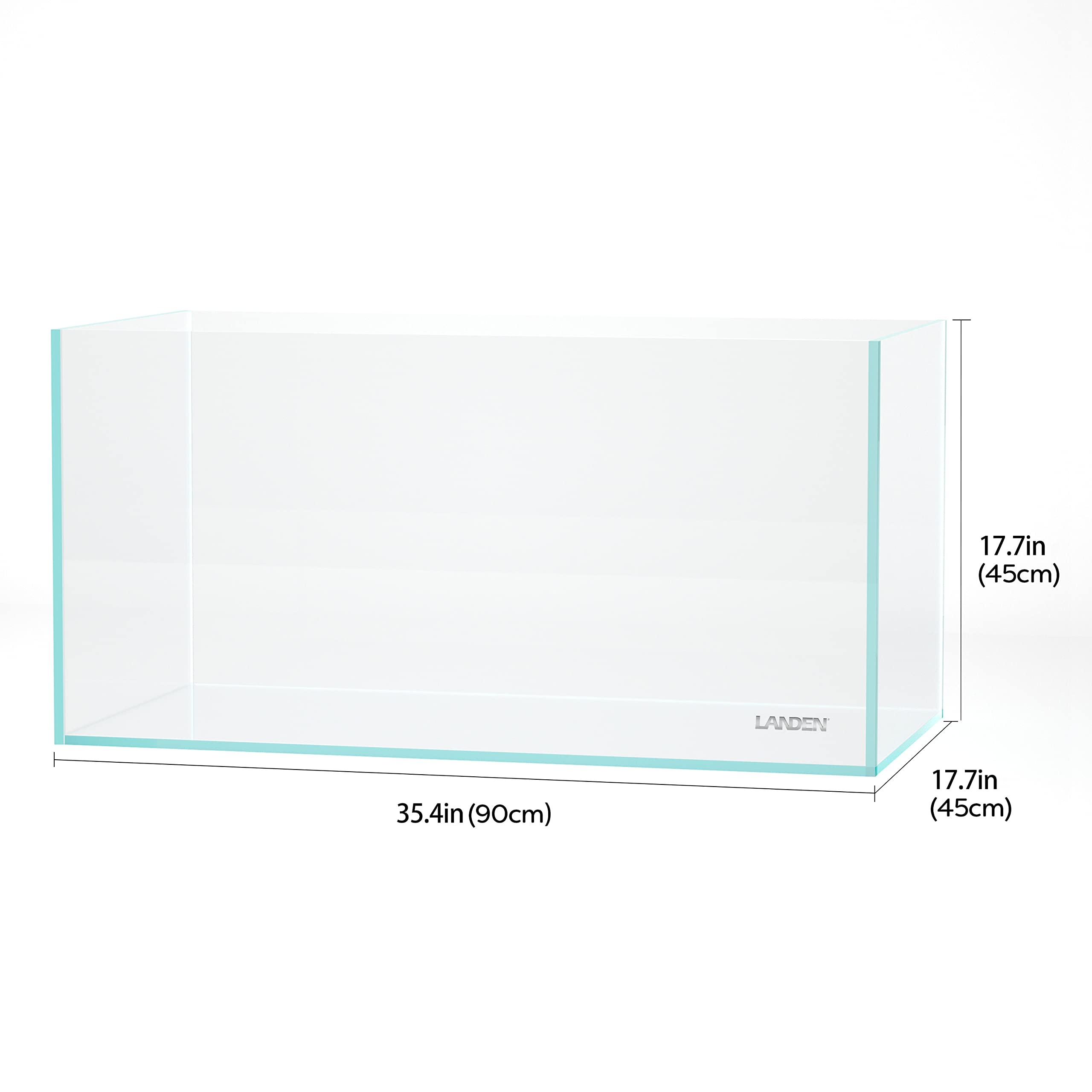 Landen 90P 44 Gallon Rimless Low Iron Aquarium Tank, W35.4 X D17.7    H17.7In (90Cm X 45Cm X 45Cm) 10Mm Thickness With Black Nan