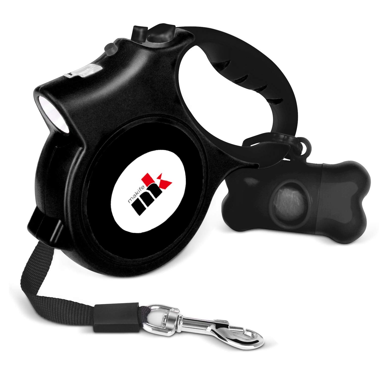 Retractable Dog Leash With Led Light Makife 5M Extendable Dog Lead For Small Medium Puppis Up To 25Kgs, One-Hand Brake & Lock Sy