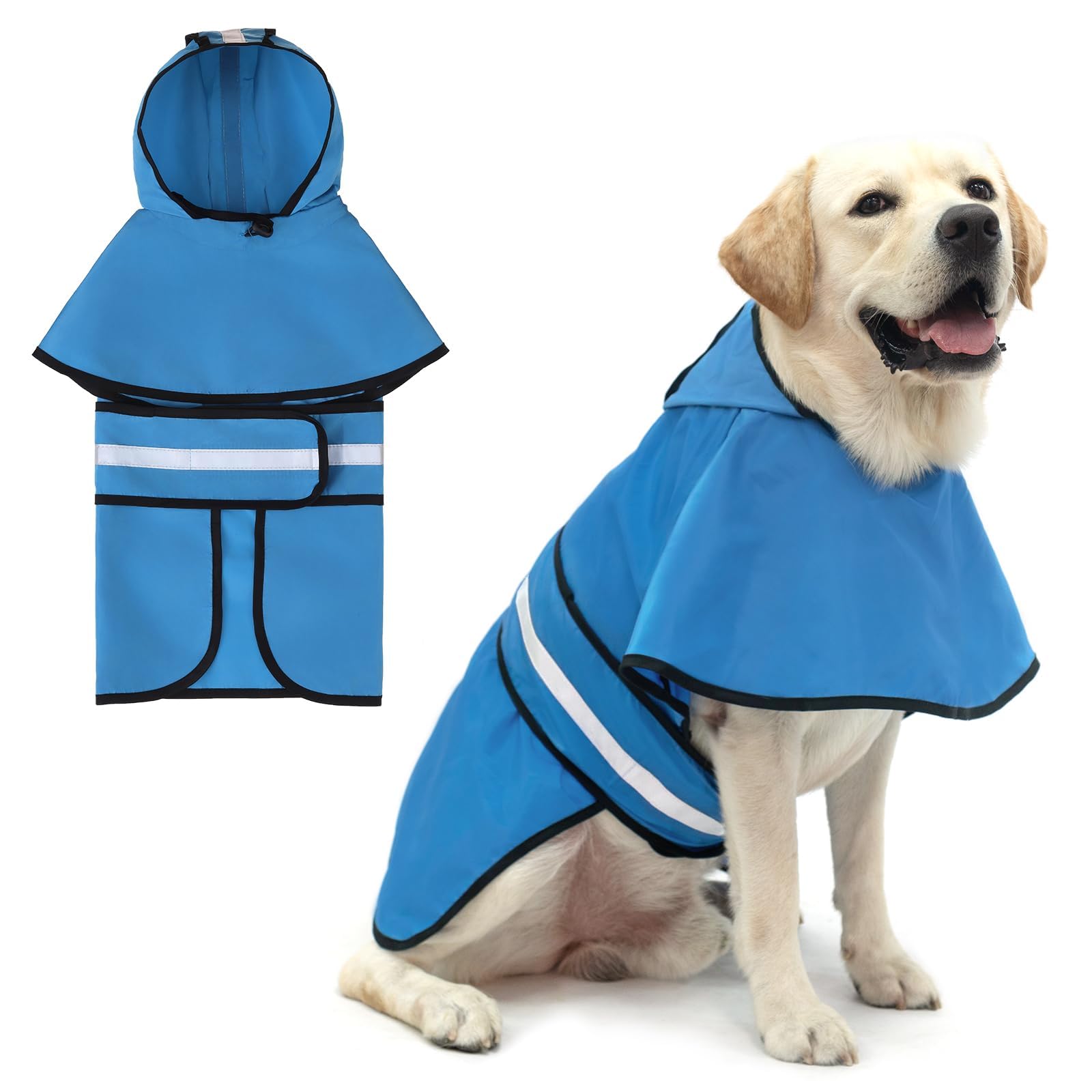 KOOLTAIL Dog Raincoat Hooded Slicker Poncho with Leash Hole, Raincoat for Large Dogs, Waterproof Doggie Rain Jacket with Reflect