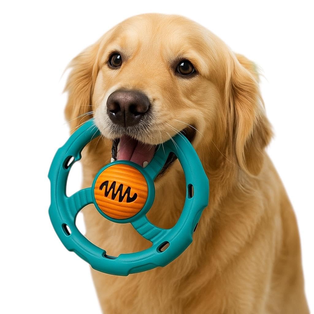 WAGGYTAILS Petaholic Flexi Chew Disc Premium Dog Toy | NonSqueaky Interactive Ring Chew Toy with Textured Rubber Ball | Dental 