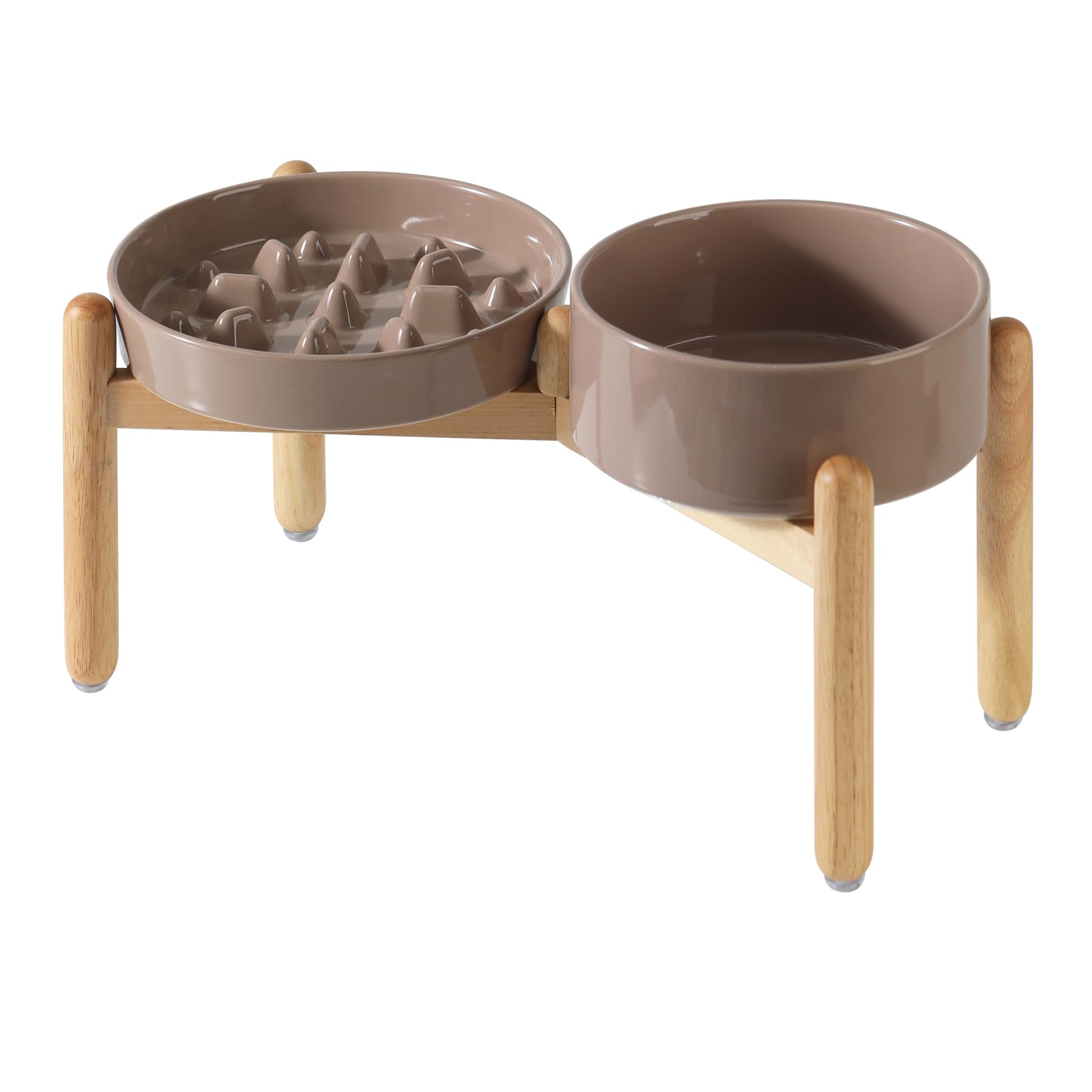 Havniva Ceramic Raised Slow Feeder Dog Bowl Set, Elevated 7.3inch Bowl and 8.2inch Slow Pet Food Dish with Wooden Stand for Medi