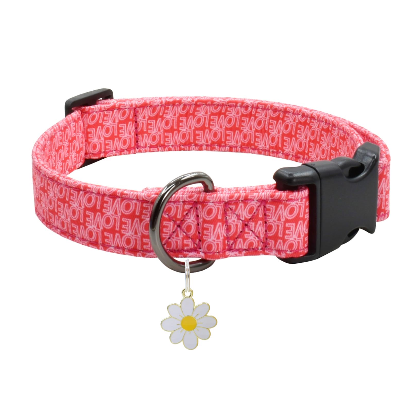Flower Patterns Dog Collar With Accessories, Soft Cotton Dog Collars For Small Medium Large Female And Male Dogs(Love M)