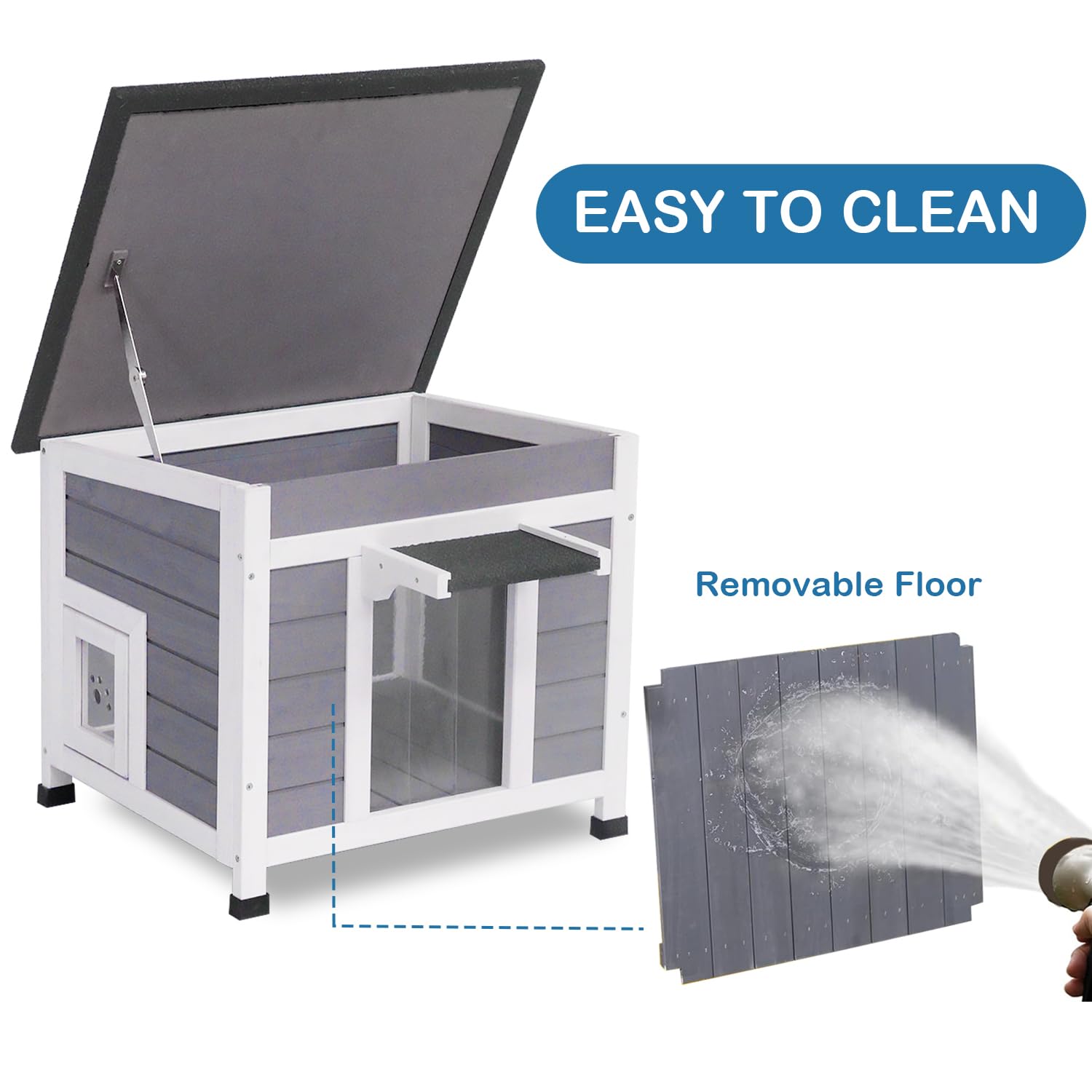 Cat House Outdoor For Feral Cats - Winter Shelter With Openable Roof & 2 Escape Doors