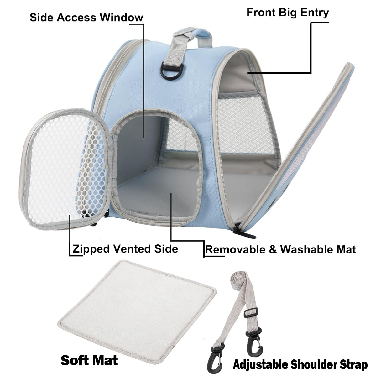 Ventilation Carrier For Bearded Dragons, Guinea Pigs, Reptiles & Small Pets - Airline Approved Mesh Carrier (Blue)