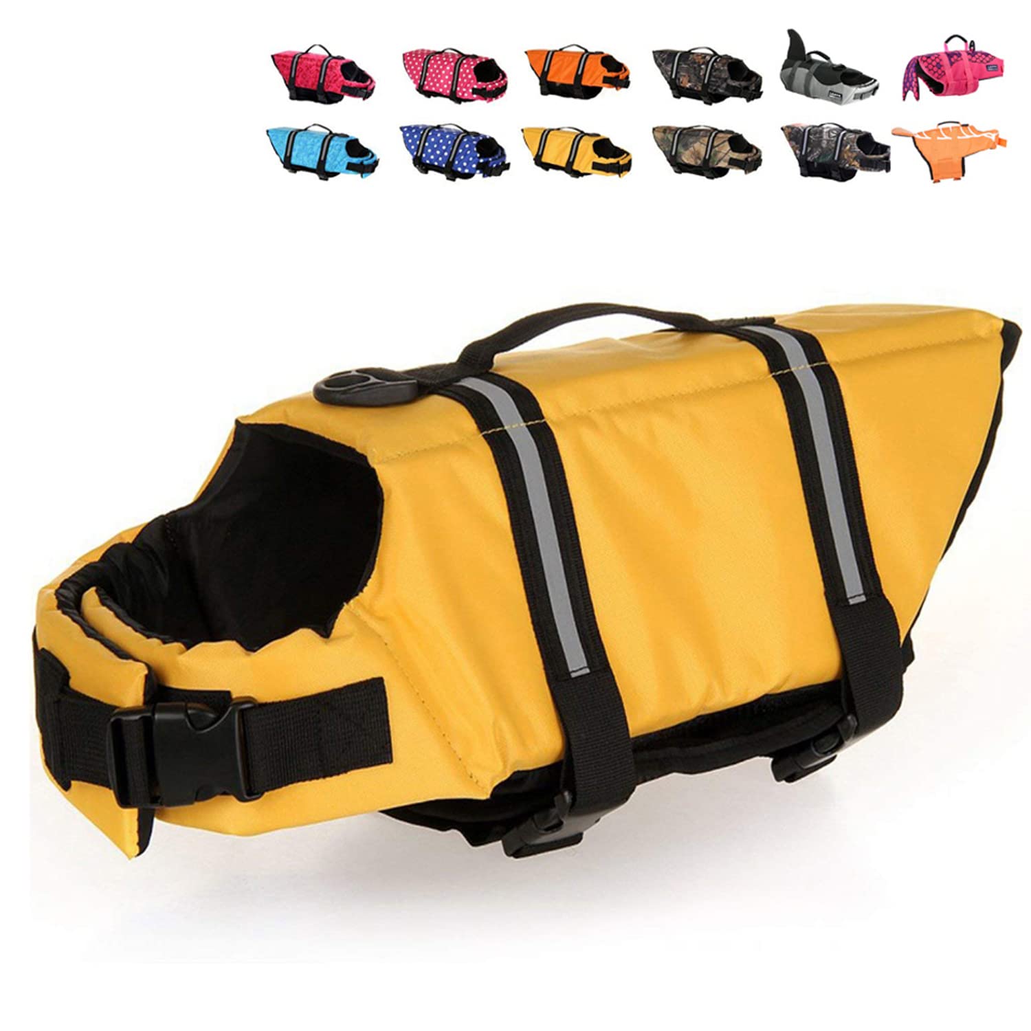 Haocoo Dog Life Jacket Vest Saver Safety Swimsuit Preserver With Reflective Stripes/Adjustable Belt Dogs?Yellow,L