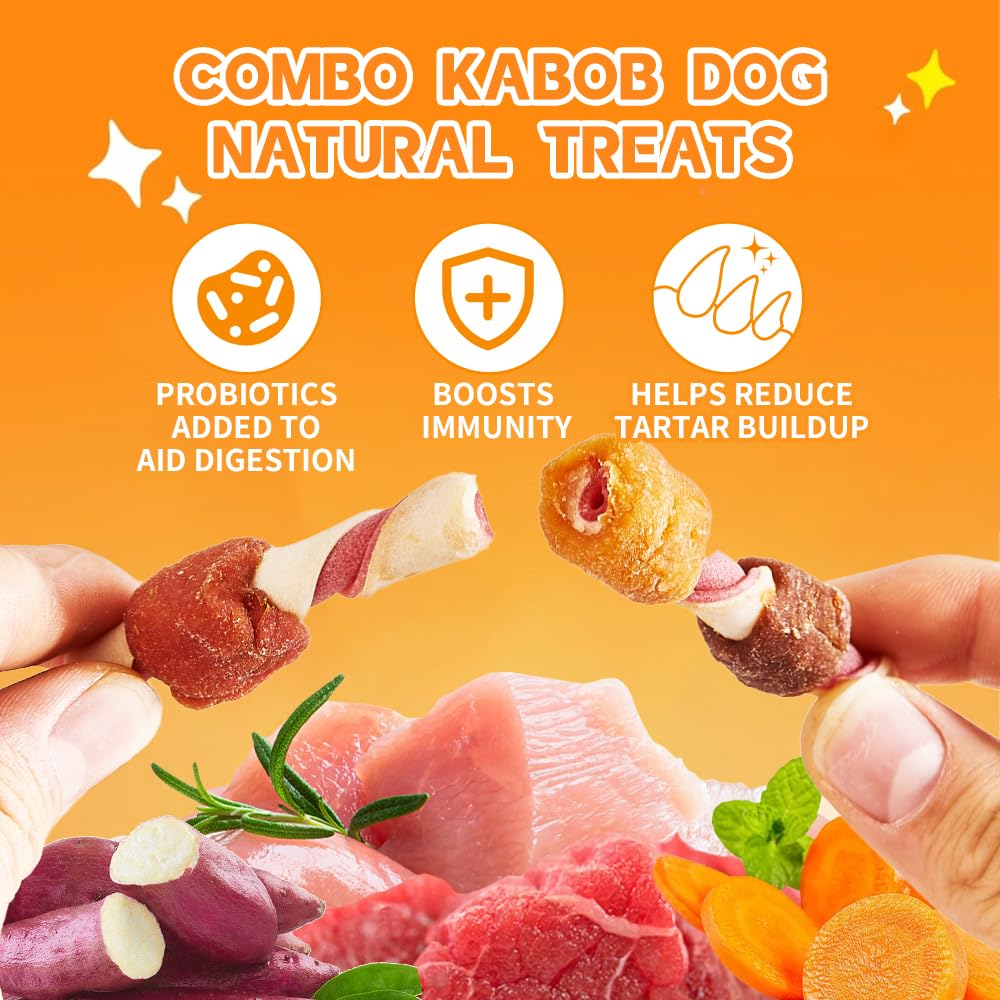 FAYWELL - Combo Kabob Dog Natural Treats, Rich in Protein & Vitamins & Probiotics, Supports Oral Health, Digestible (5pk)