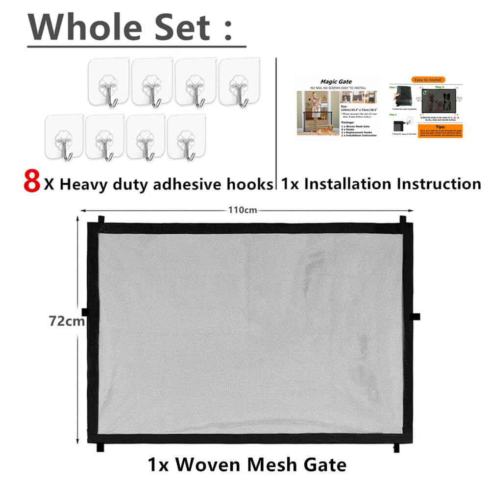 Baby Gate for Stairs No Drill - 43.3'' W x 28.3'' H Portable Retractable Mesh Dog Gate for Stairs No Drilling Magic Gate Pet Gat