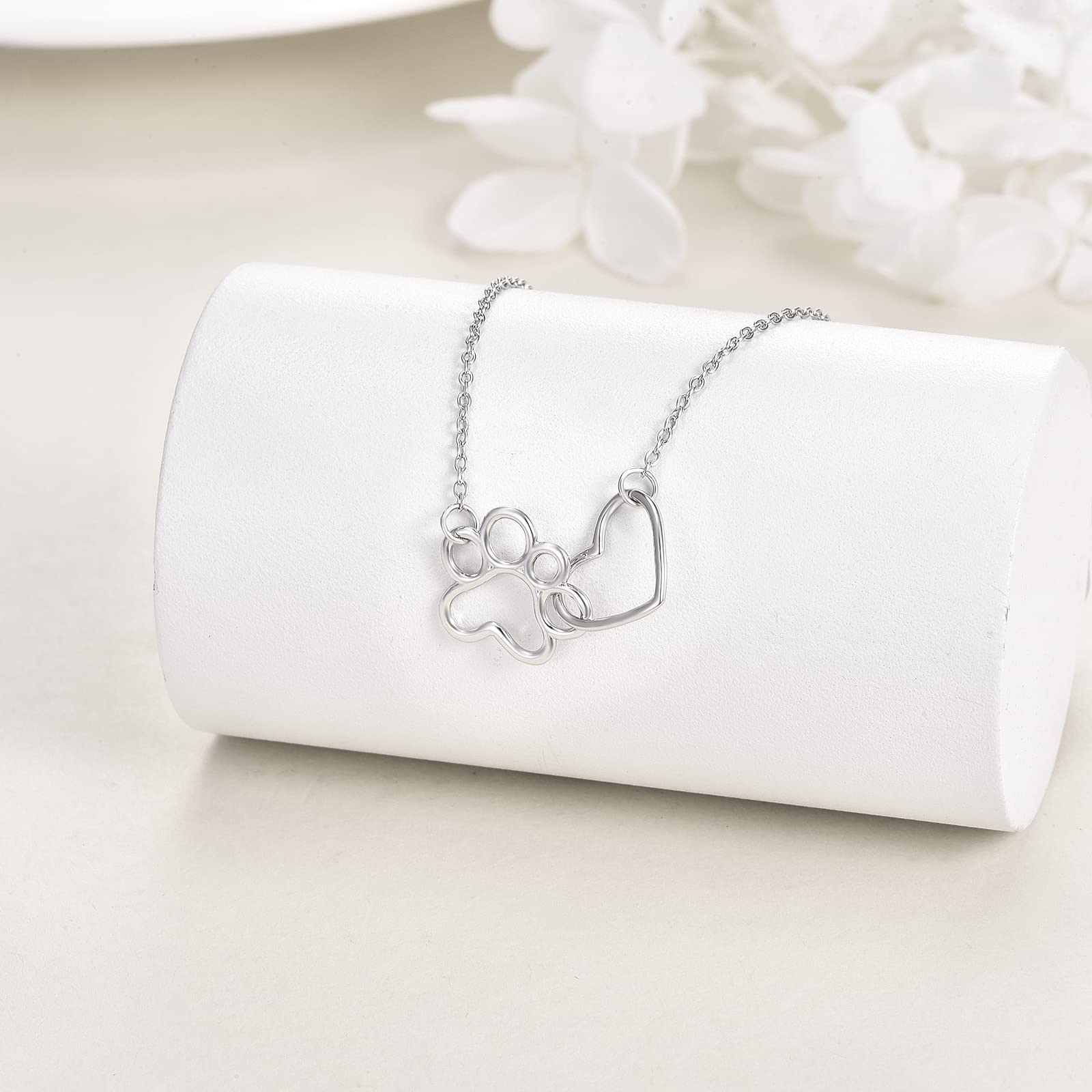 ONEFINITY Paw Print Necklace Sterling Silver Dog Cat Paw Necklace Pet Cat Dog Paw Heart Pendant Jewelry for Women Gifts