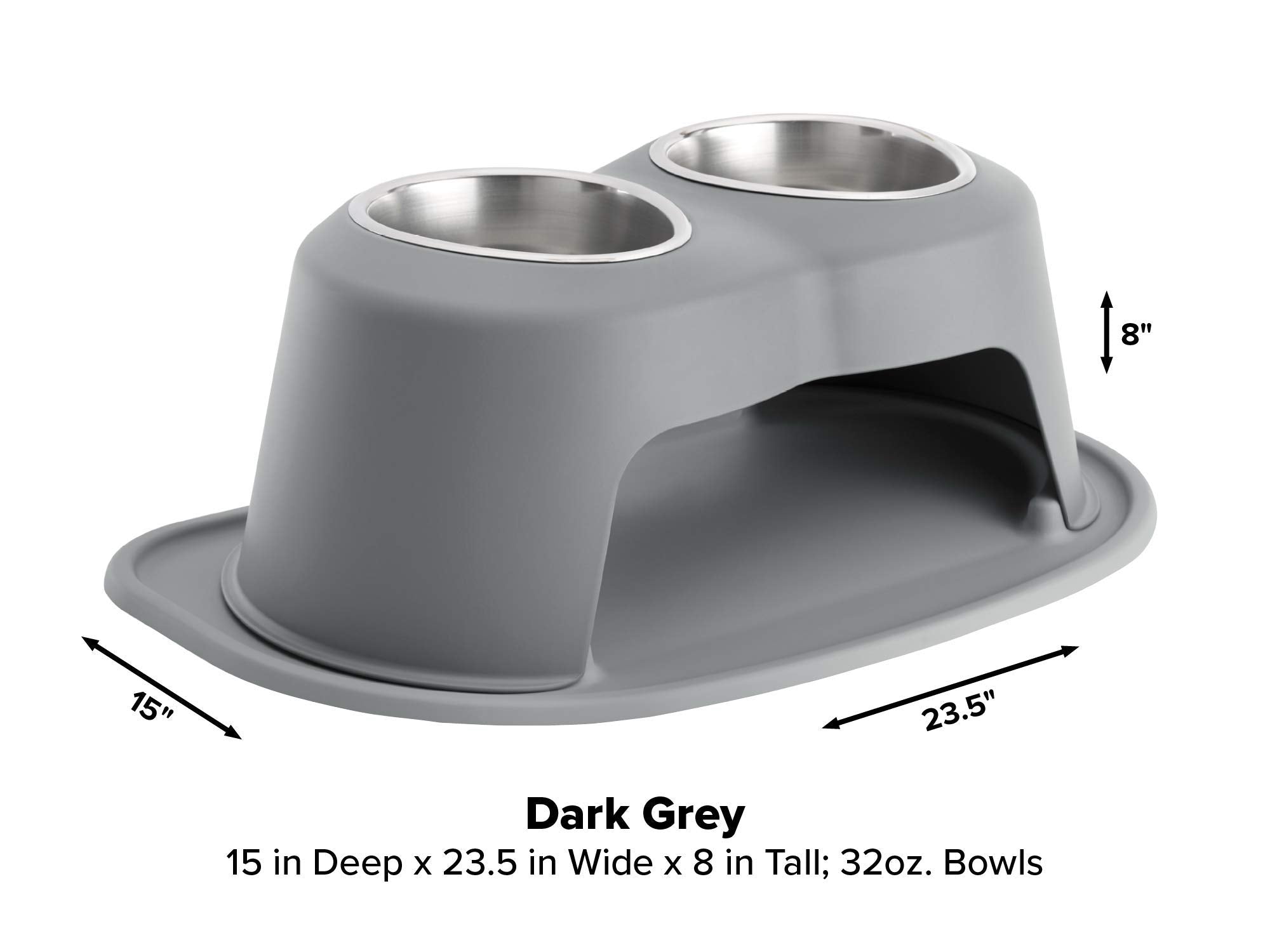 Weathertech Double High Pet Feeding System - Elevated Dog/Cat Bowls - 8 Inch High Dark Grey (Dhc3208Dgdg)
