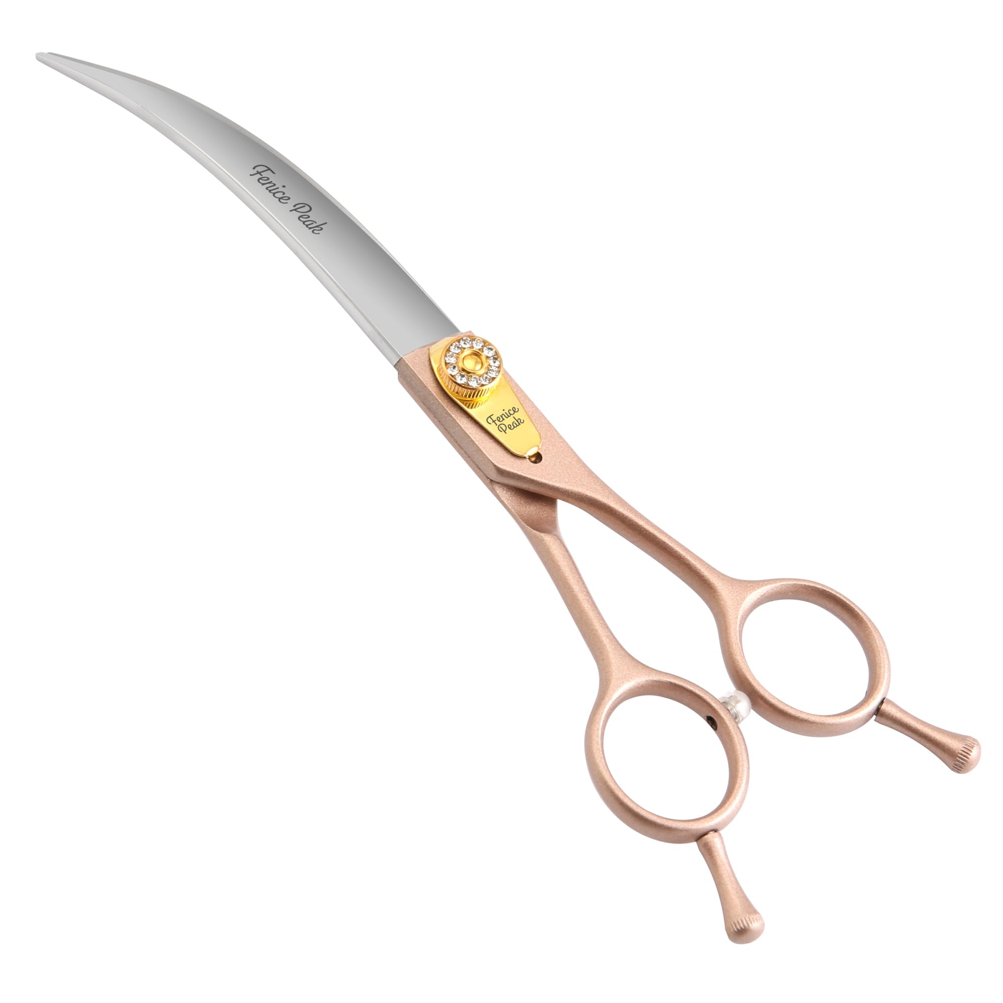 Fenice Peak 45 Extra Curved Dog Grooming Scissors 440C Stainless Steel 7.5 Big Arc Curved Shears Rose Gold Sharp and Durable T