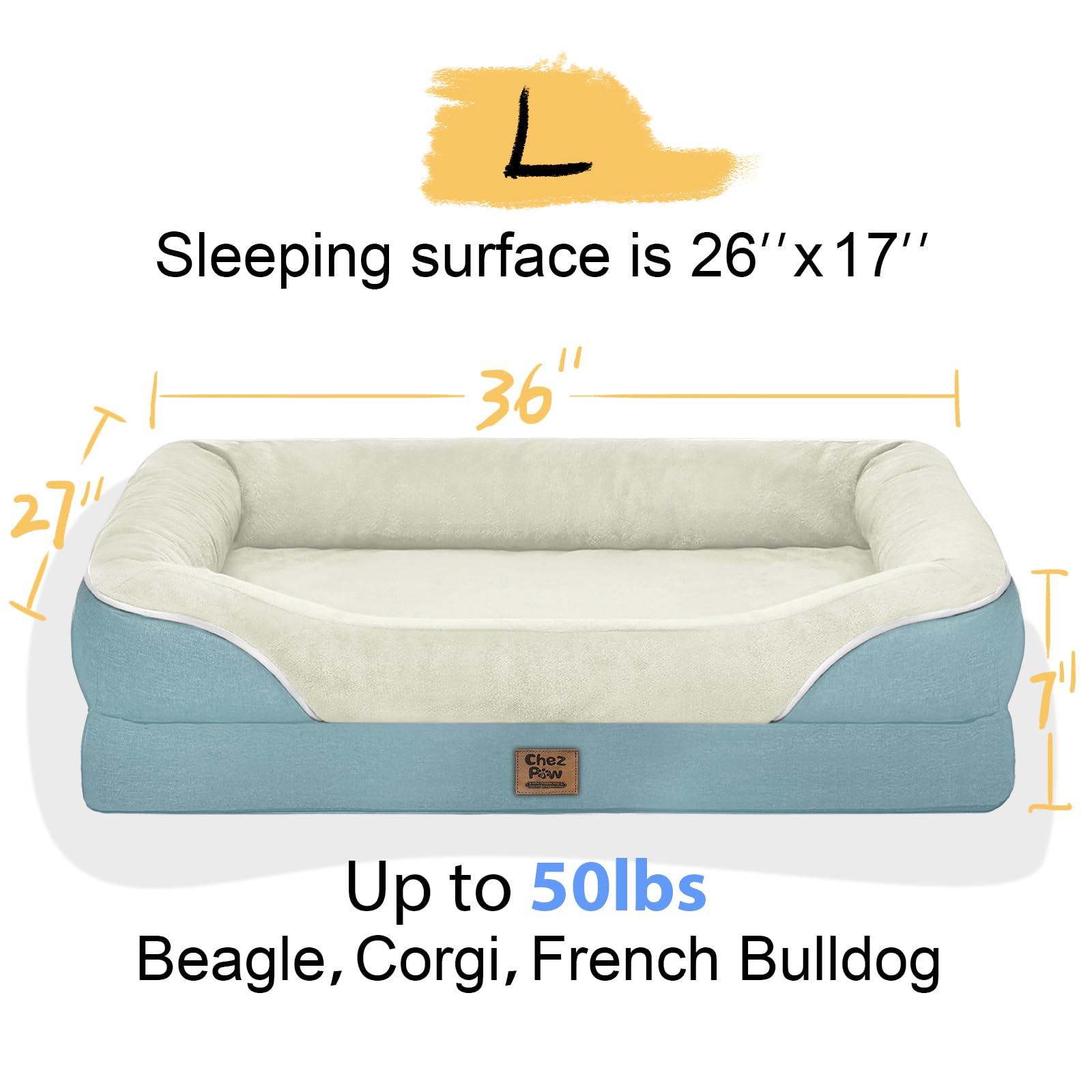 Orthopedic Foam Large Dog Bed Xlarge Dog Bed With Removable Washable Cover Pet Beds With Bolster Waterproof Cover Large Size Dog