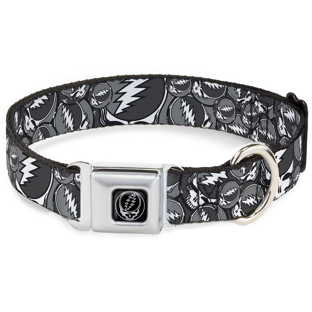 Buckle-Down Seatbelt Buckle Dog Collar - Steal Your Face Stacked Gray - 1.5 Wide - Fits 18-32 Neck - Large
