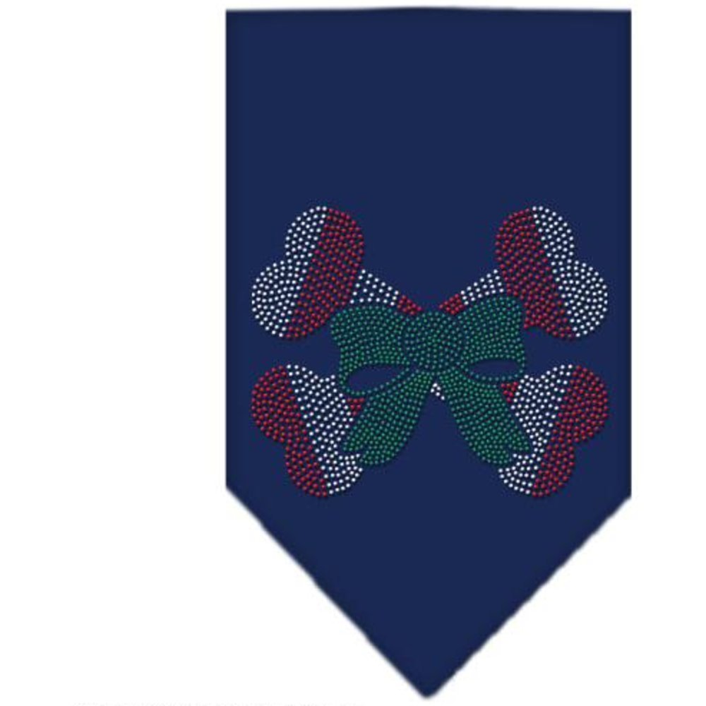 Christmas Pet and Dog Bandana Rhinestone, &quot;Candy Cane Crossbones&quot; Navy Blue Large