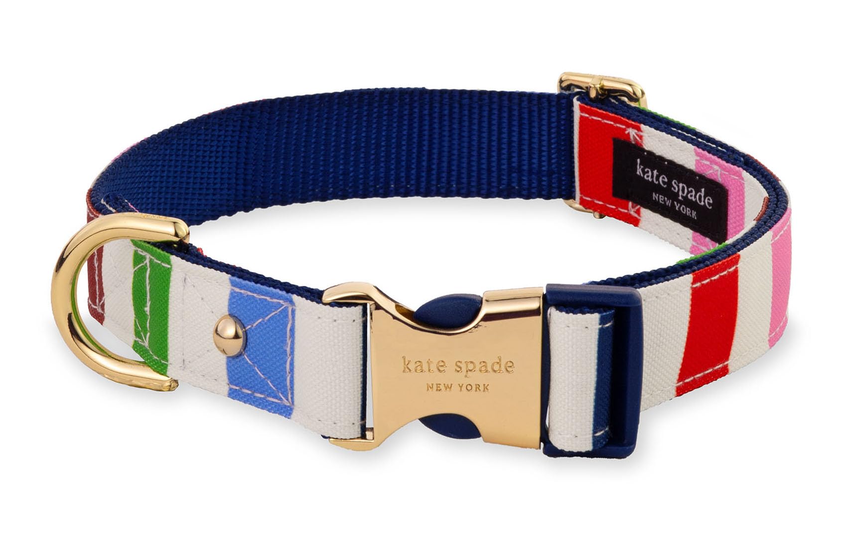Kate Spade New York Cute Dog Collar With Gold Metal Details & Plastic Buckle, 15'' To 22'' Adjustable Dog Collar For Female Or M