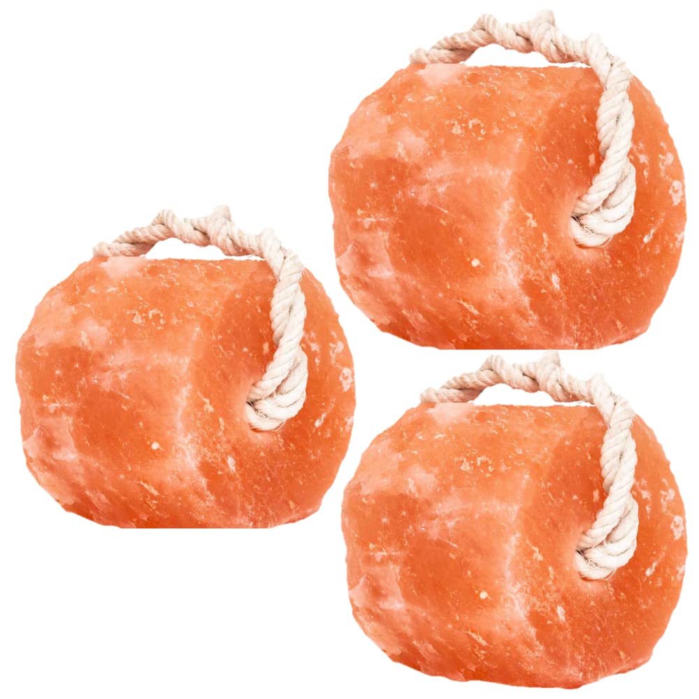 Glowyn Pink Himalayan Pink Salt Lick Pack of 3 (6lbs Each Block)- Mineral Salt Block on Rope 100% Organic Pink Salt Block for Ho