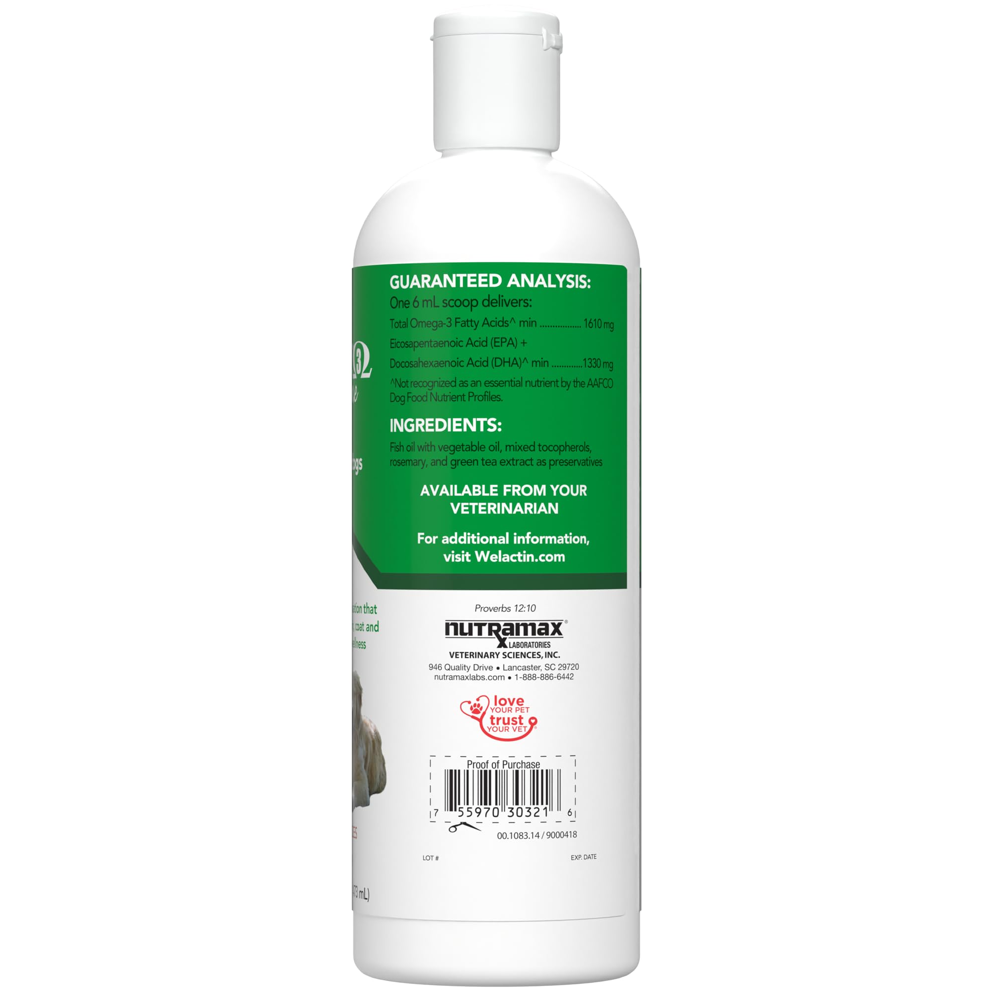 Nutramax Welactin Omega-3 Fish Oil Skin and Coat Health Supplement Liquid for Dogs - 16 Ounce