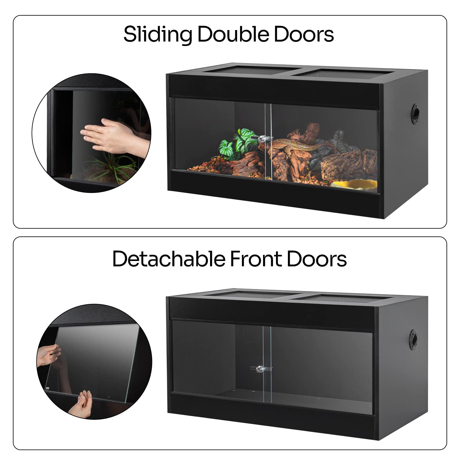 Oiibo 50 Gallon Reptile Original Wood Enclosure, Reptile Terrarium With Double Hinge Sliding Doors And Top Screen Ventilation Bl